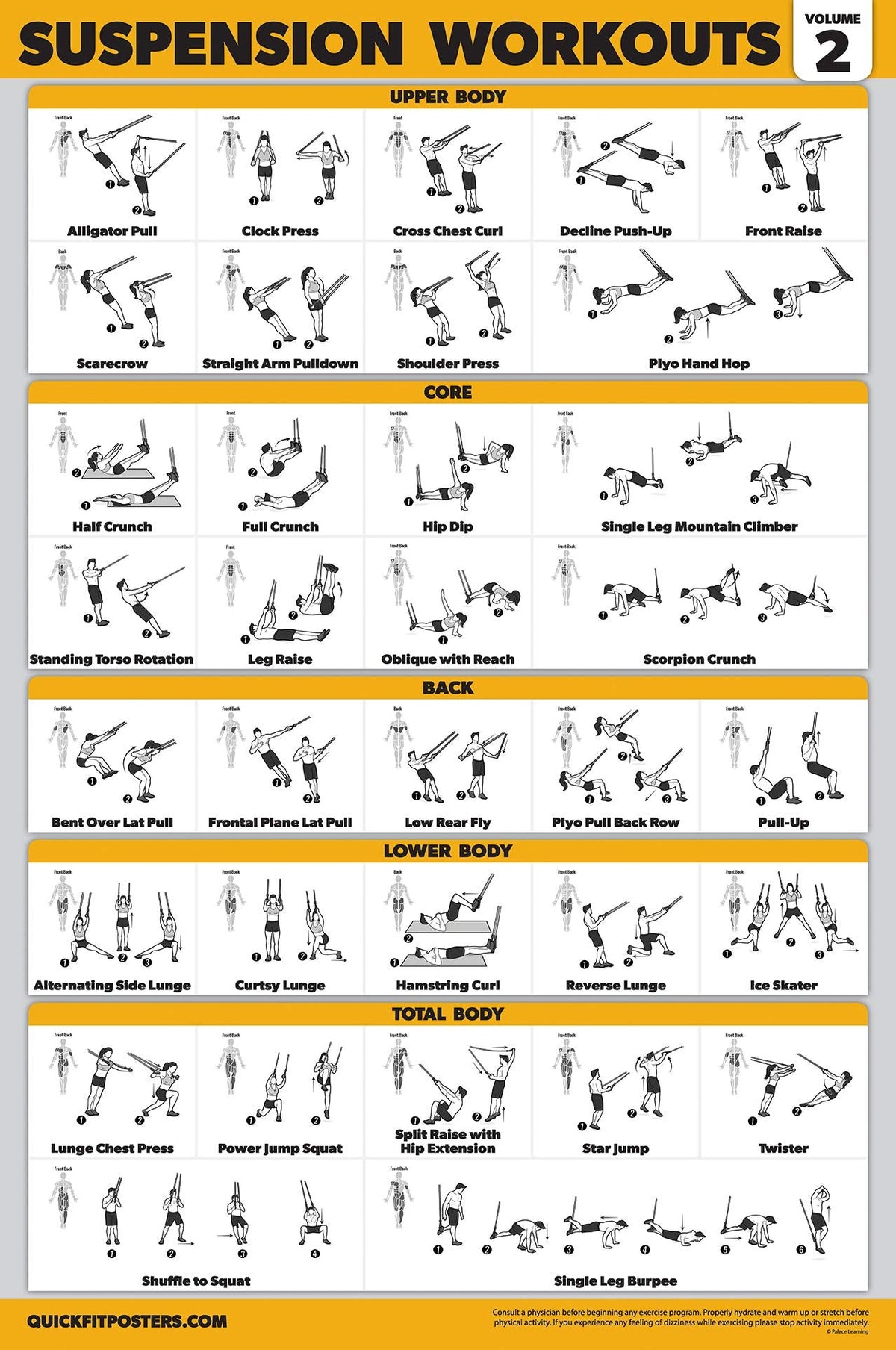 16 Pack - Exercise Poster Set, Dumbbell, Suspension, Kettlebell, Resistance Bands, Medicine Ball, Battle Rope, Stretching, Bodyweight, Barbell, Yoga, Exercise Ball, Muscular (LAMINATED, 18" x 24")