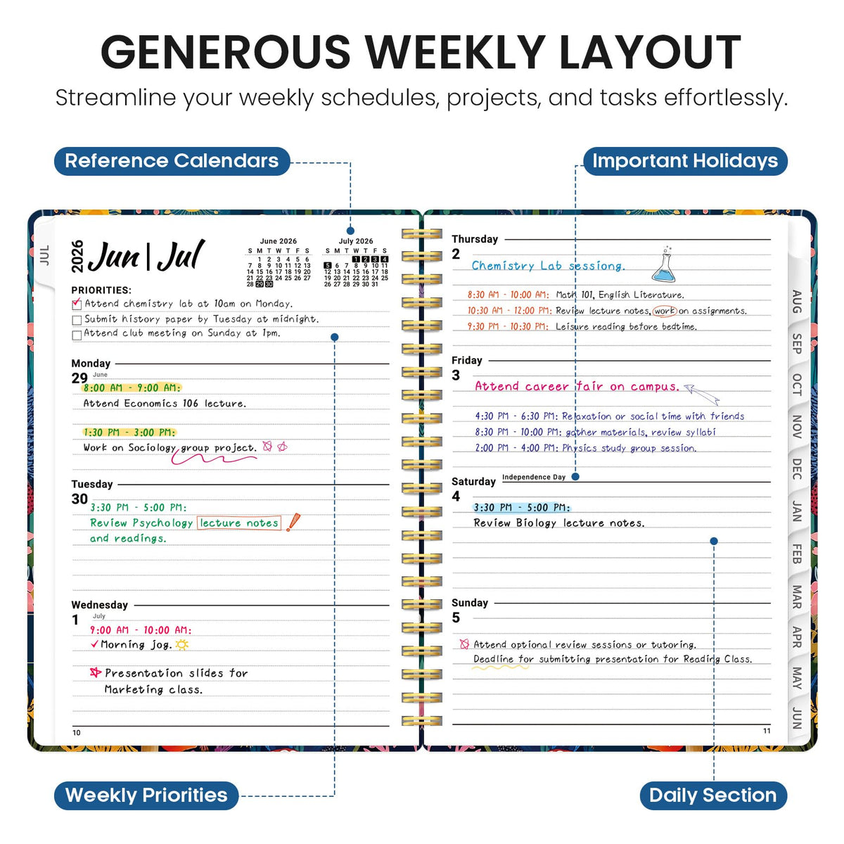 Planner 2026–2027, Weekly & Monthly Academic Organizer for School Year, Jul 2026–Jun 2027, Hardcover Planner with Tabs, Back to School Essential, 6.3" x 8.5", Forest Whimsy