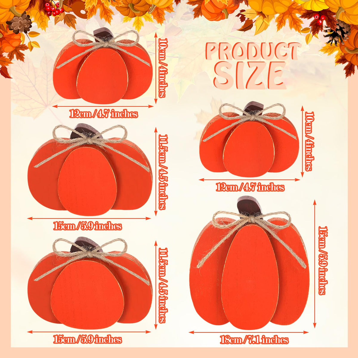 Thyle 5 Pcs Autumn Pumpkin Decor Fall Wooden Signs Autumn 3D Pumpkin Decor Fall Tabletop Decorations Rustic Farmhouse Tiered Tray Decorations for Home Block Sign Halloween Table Centerpieces