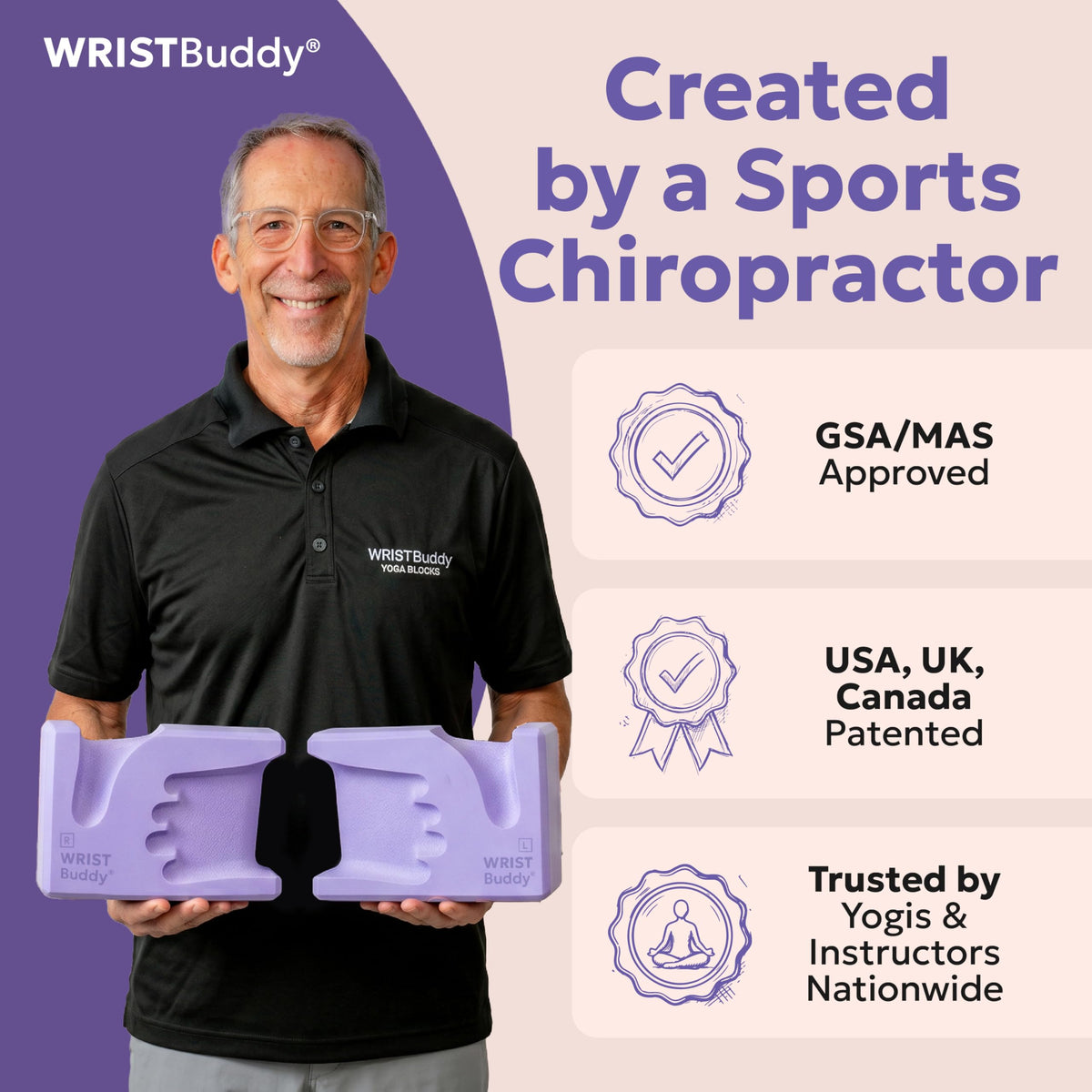 WRISTBuddy® Hand-Shaped Ergonomic Yoga Blocks for Optimal Wrist Support During Yoga, Pilates, Pushups, Planks and Handstands. Patented Non-Slip Blocks for Enhanced Stability and Comfort.