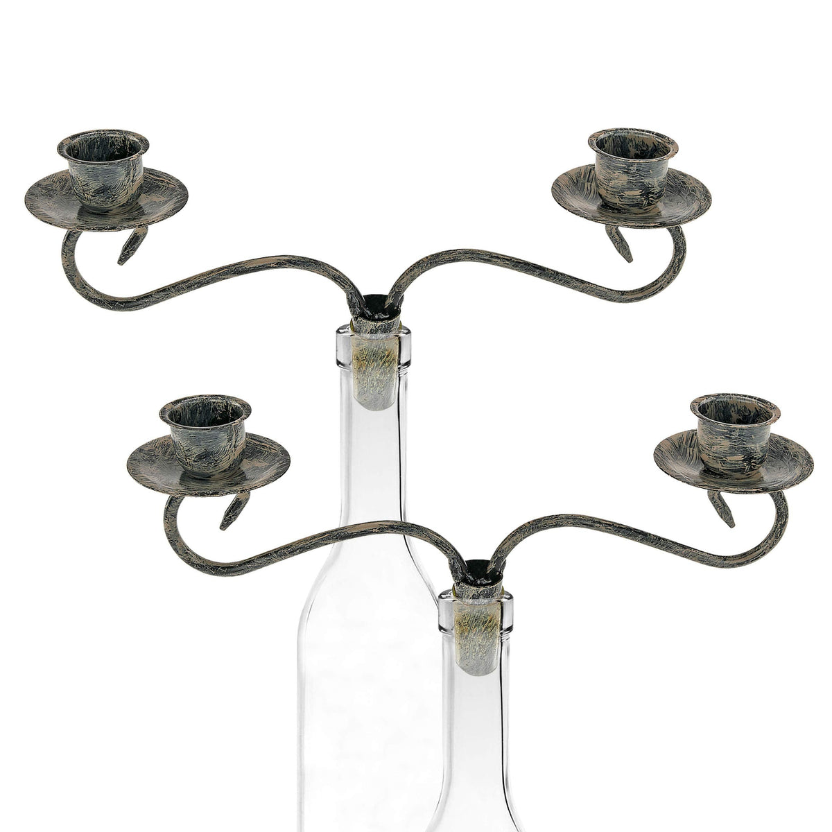 Wine Bottle Candle Holder Candelabra – 2 Candle Topper Set of 2 – Rustic Wine Bottle Decor for Table Centerpieces