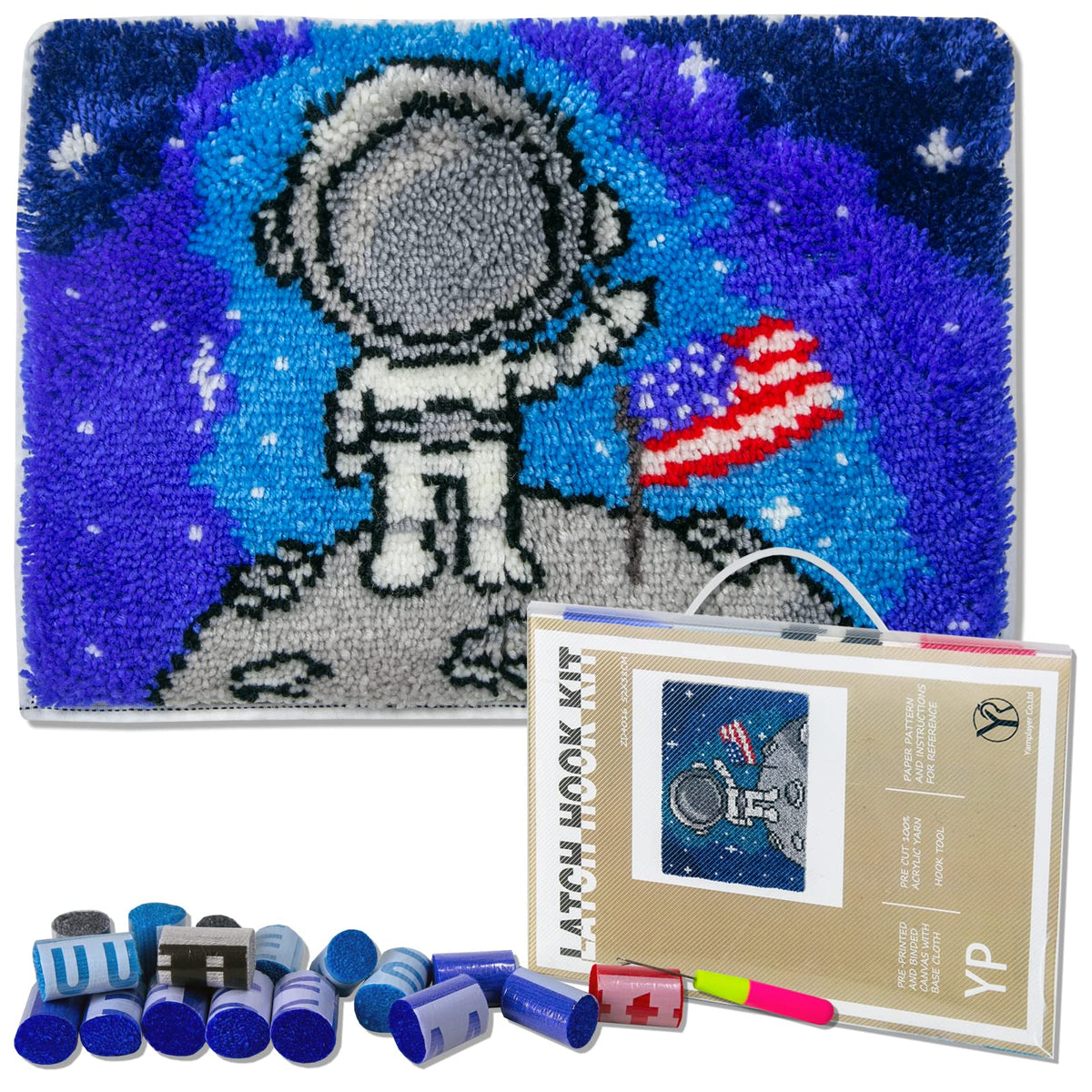 YP Latch Hook Kits for Adults DIY Rug Crafts Arts Carpet for Home Decoration Festival Gifts,20.5" X 15"（Fly to The Moon）