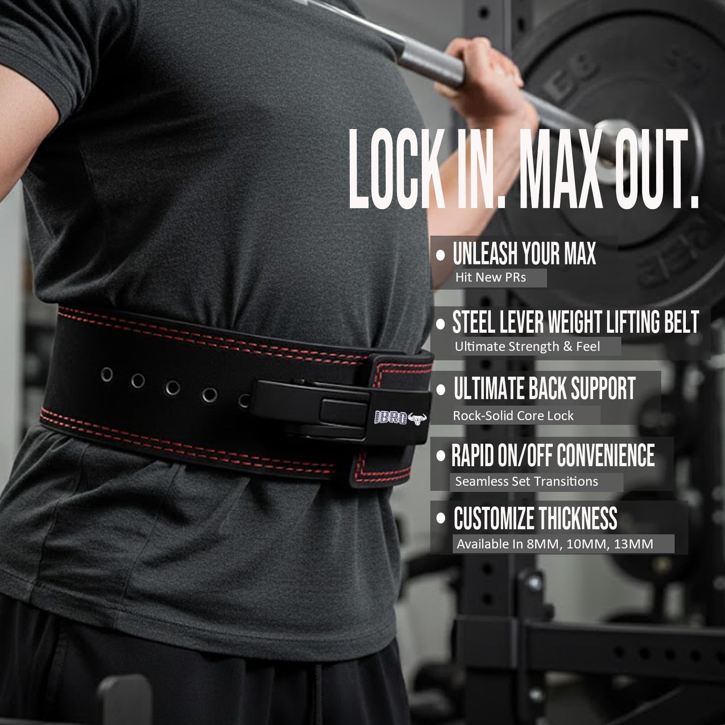 IBRO Powerlifting Lever Gym Belt – Power 10MM Extreme Heavy Duty Genuine Leather Belts - Squats Deadlifts Bodybuilding Weight Lifting IPF Power Lifting Strongman for Men 10mm Grey XL