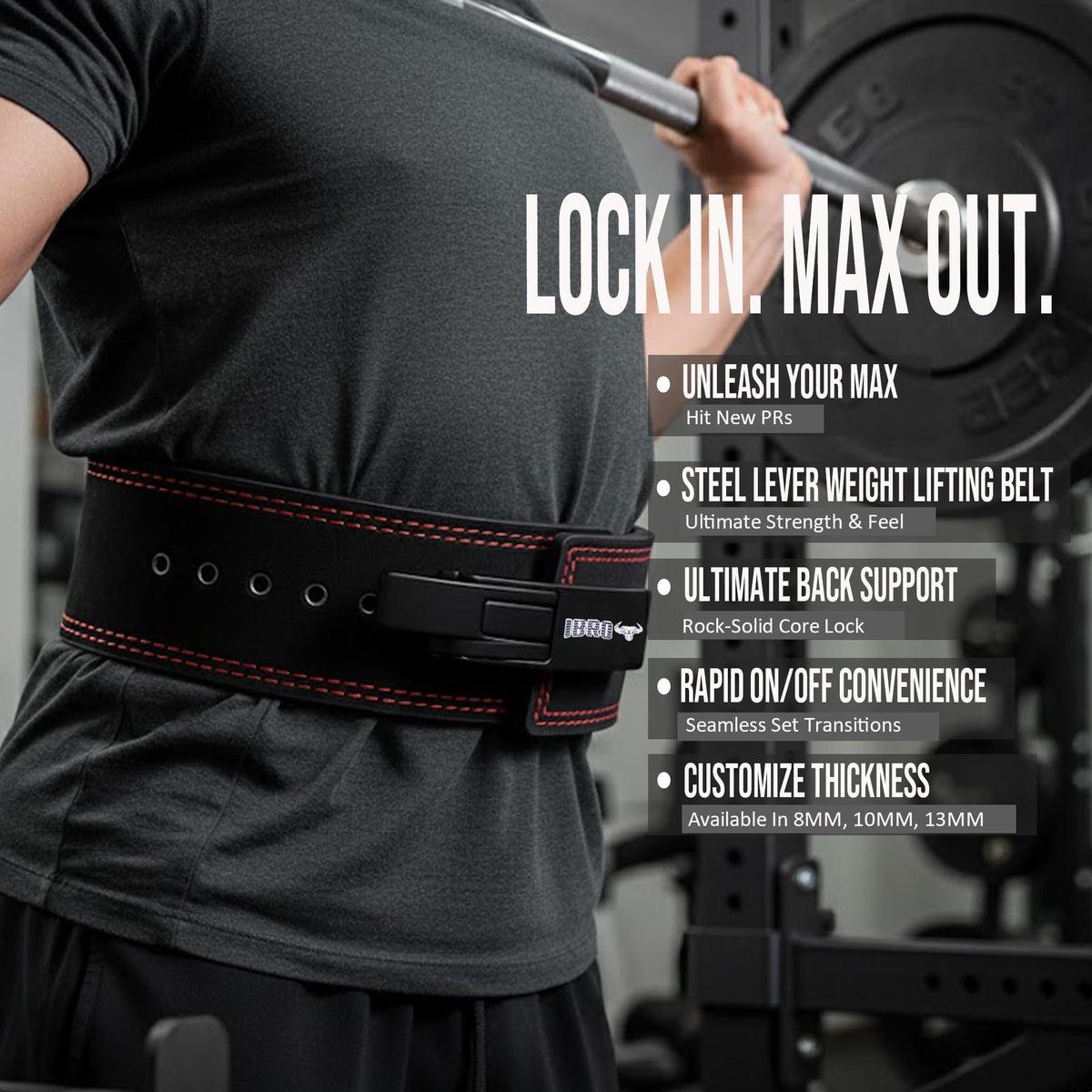 IBRO Powerlifting Lever Gym Belt – Power 10MM Extreme Heavy Duty Genuine Leather Belts - Squats Deadlifts Bodybuilding Weight Lifting IPF Power Lifting Strongman for Men 10mm Grey M