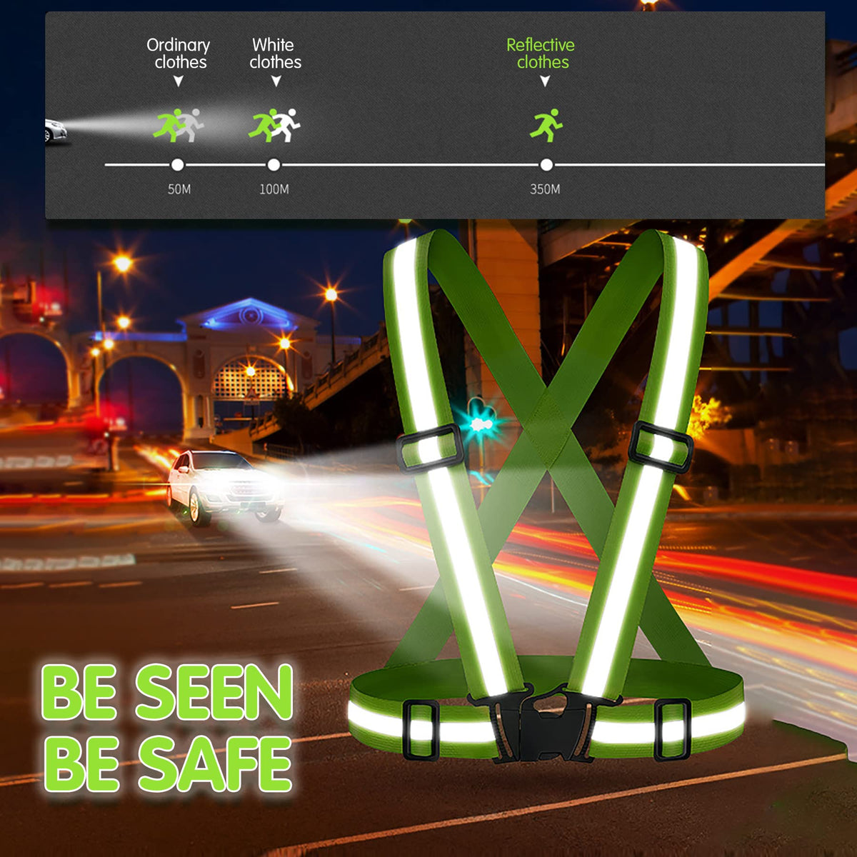 Reflective Safety Vest 2pcs - High Visibility Vest Adjustable Straps for Outdoor Jogging, Cycling, Walking,Construction Workers,Traffic Control,and Outdoor. Fits Men Women (Green + Orange)