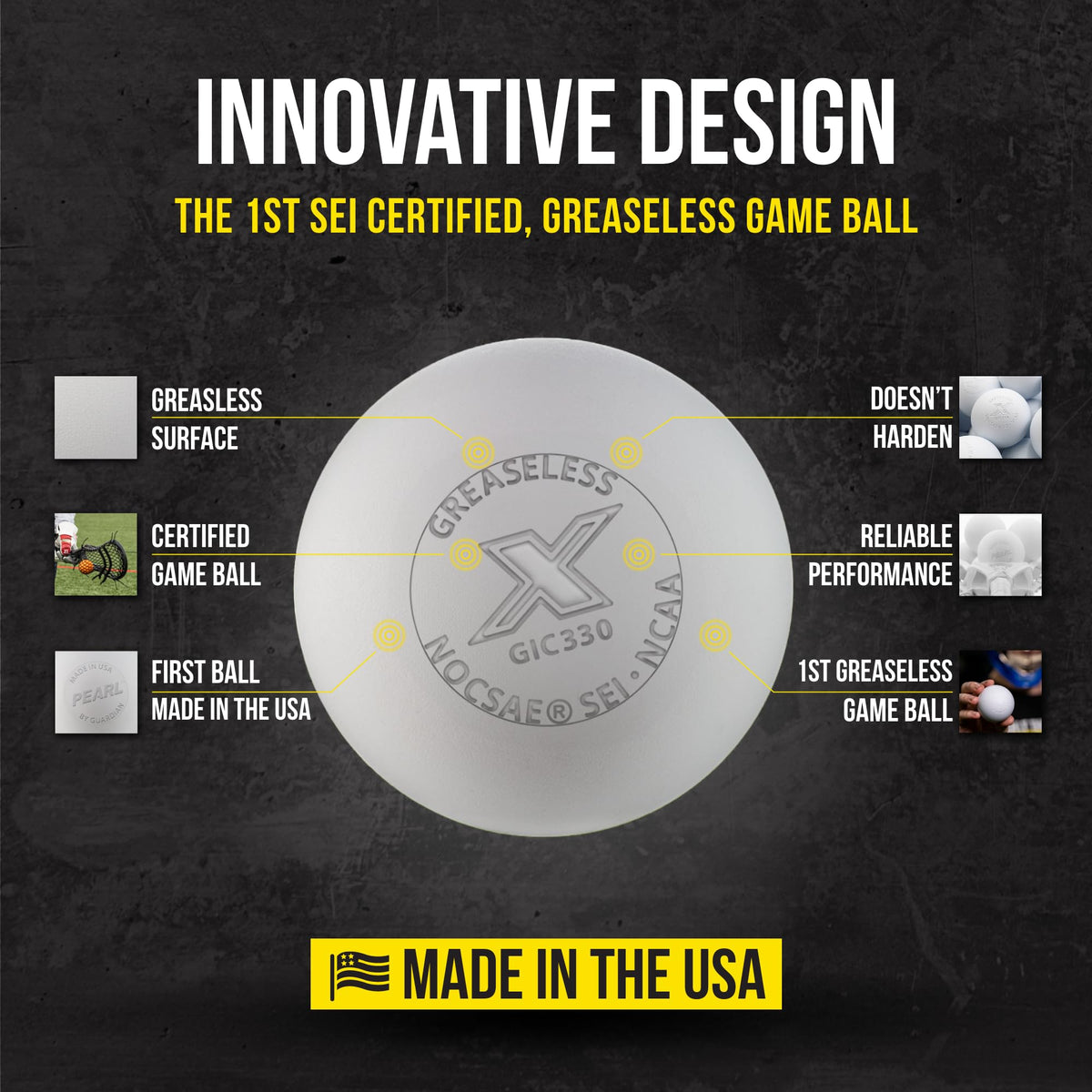 PEARL X Greaseless Lacrosse Balls by Guardian Innovations, 10 Pack, White - Official Ball of NCAA Championships - Meets NOCSAE Standards and SEI/NCAA Certified