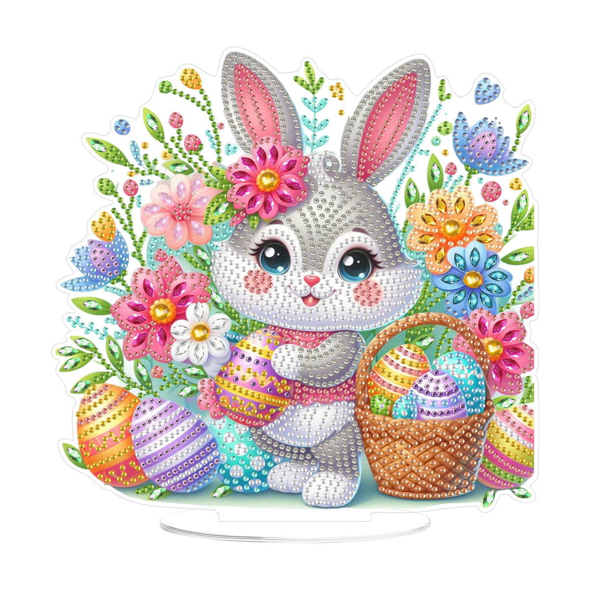 Yunzlly Easter Diamond Art Tabletop Kit, Desktop Gem Painting Ornament Kit for Adults, Table Top Acrylic Diamond Board Painting with Stand (Easter Bunny)