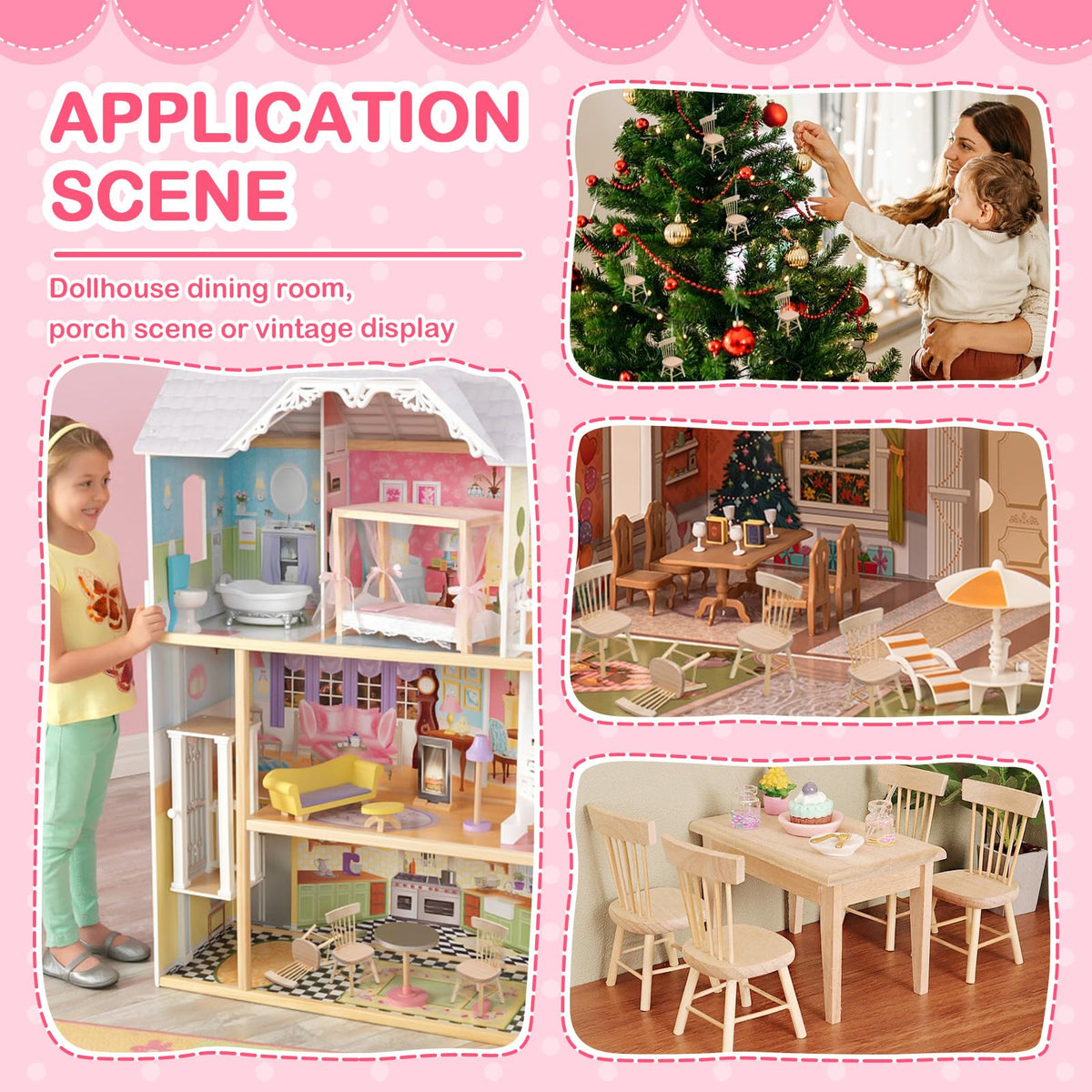 6PCS Dollhouse Chairs, 1/12 Scale Dollhouse Furniture - Wooden Mini Furniture Accessories, Tiny Mini Chair for Doll House, Fairy Garden, Photography Props,Home Decor & Christmas Party (1.6in*3.2in)