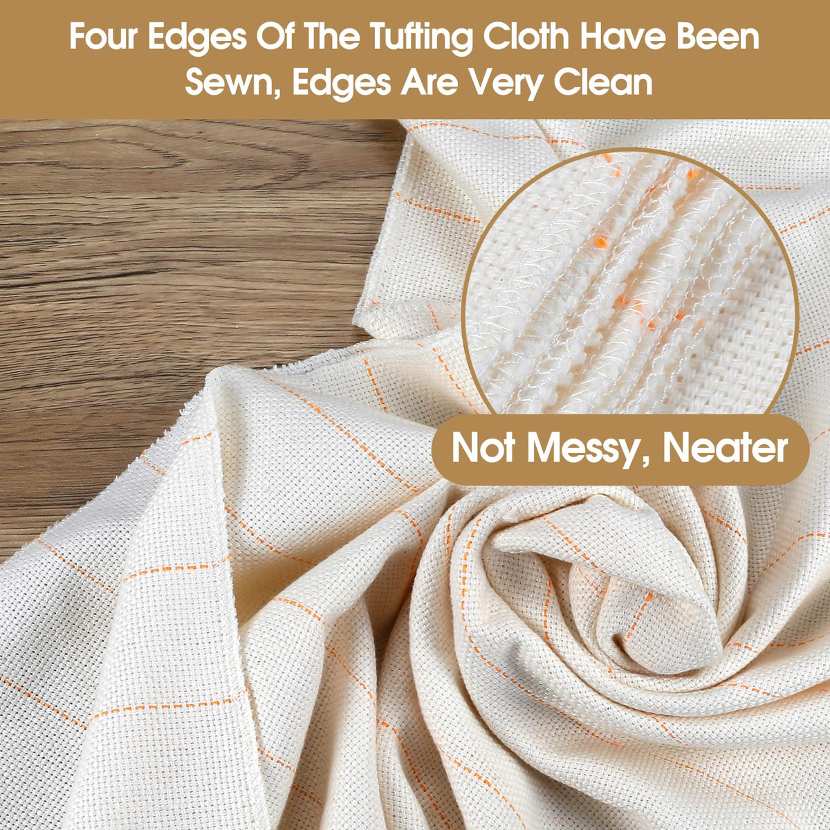 118" x 79" Large Tufting Cloth, Primary Tufting Cloth with Marked Lines for Tufting Guns, Four Edges Sewn Monks Cloth for Punch Needle Tufting Rug DIY Crafts