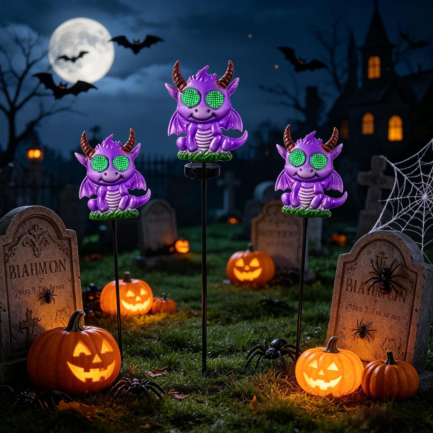 Halloween Purple Dragon Solar Garden Stake Lights, 39.7 Inch Tall LED Yard Decorative Light with Glowing Green Eyes, Spooky Halloween Outdoor Decorations for Pathway Lawn Patio Cemetery