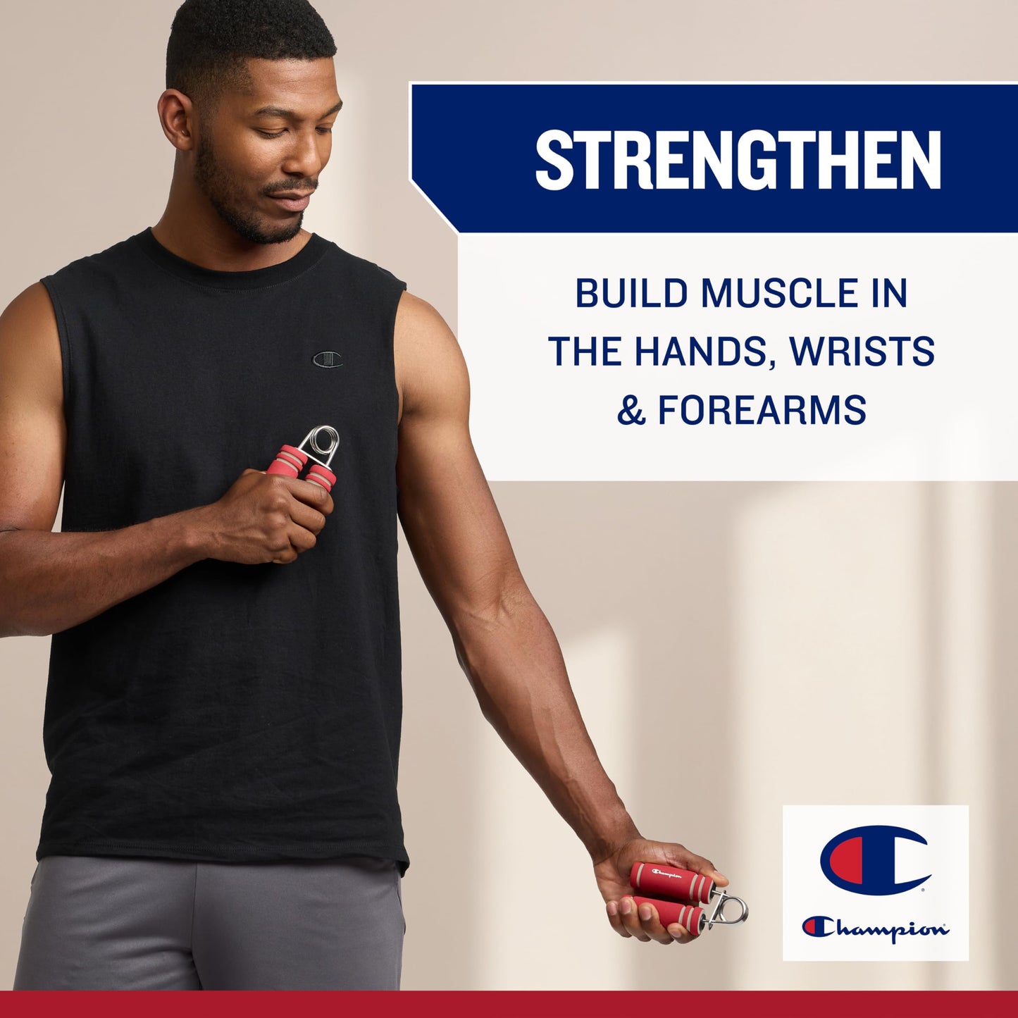 Champion 2-Pack Hand Grip Strengthener (Blue), Medium Resistance Grip Strength Trainer with Soft Foam Handles, Forearm and Wrist Trainer for Home Gym Workouts, Stress Relief and Daily Conditioning
