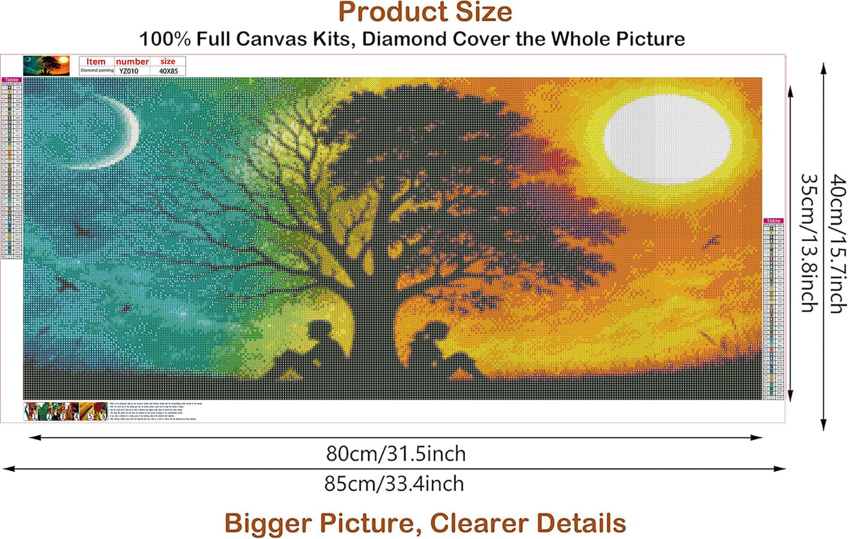 5D DIY Diamond Painting Kits for Adults, Large Size Full Drill Diamond Arts Rhinestone Pasted, DIY Painting Diamond Dot Arts Crafts for Home Wall Decor Gift (Day and Night Tree)