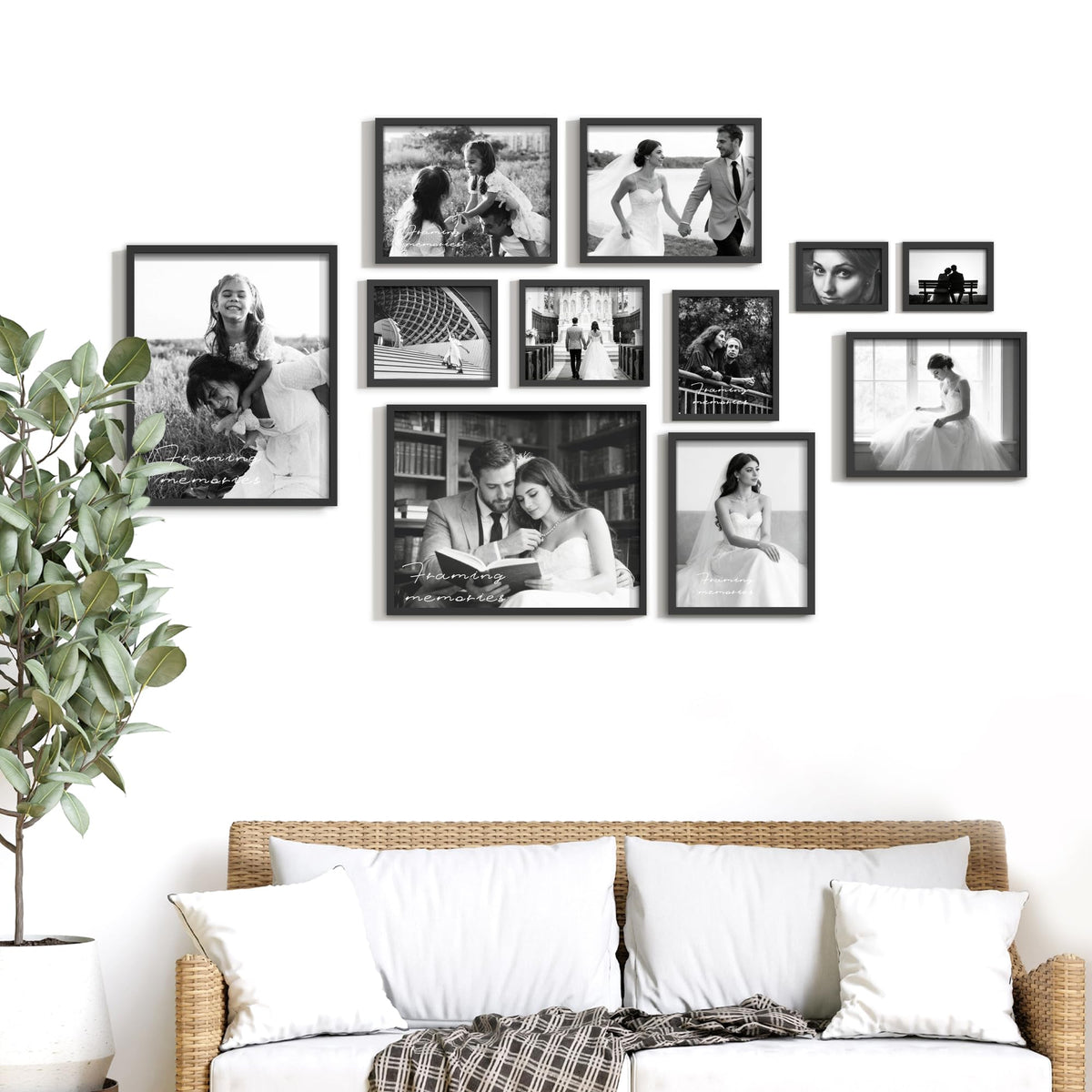 DUENPY 11 Pack Picture Frames Collage Wall Decor Set, Multi-Size Photo Frames for Wall Mounting, Gallery Wall Picture Frames Kit with 2pcs 16x20, 4pcs 11x14, 3pcs 8x10, 2pcs 5x7, Black Frame Sets