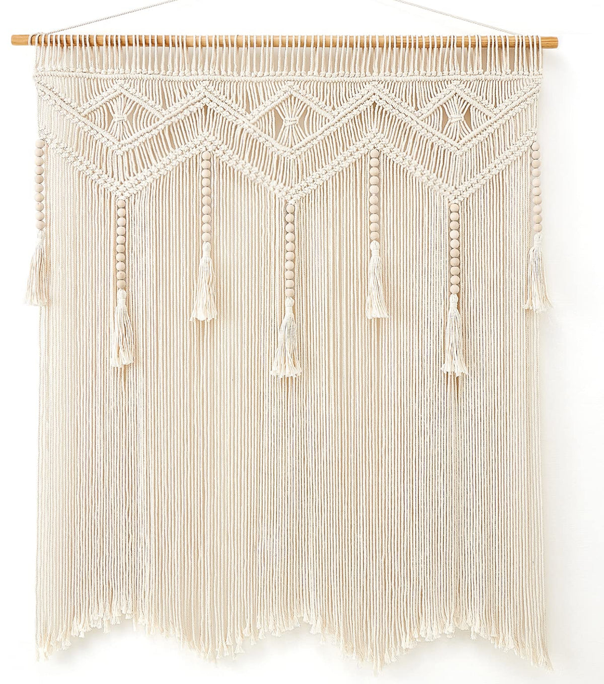 Mkono Macrame Wall Hanging Large Boho Decor Woven Wall Tapestry Chic Art Tassel Christmas Decoration for Backdrop over Bed Bedroom Nursery Dorm Classroom, Including Hanging Rod, 33''W x 42''H