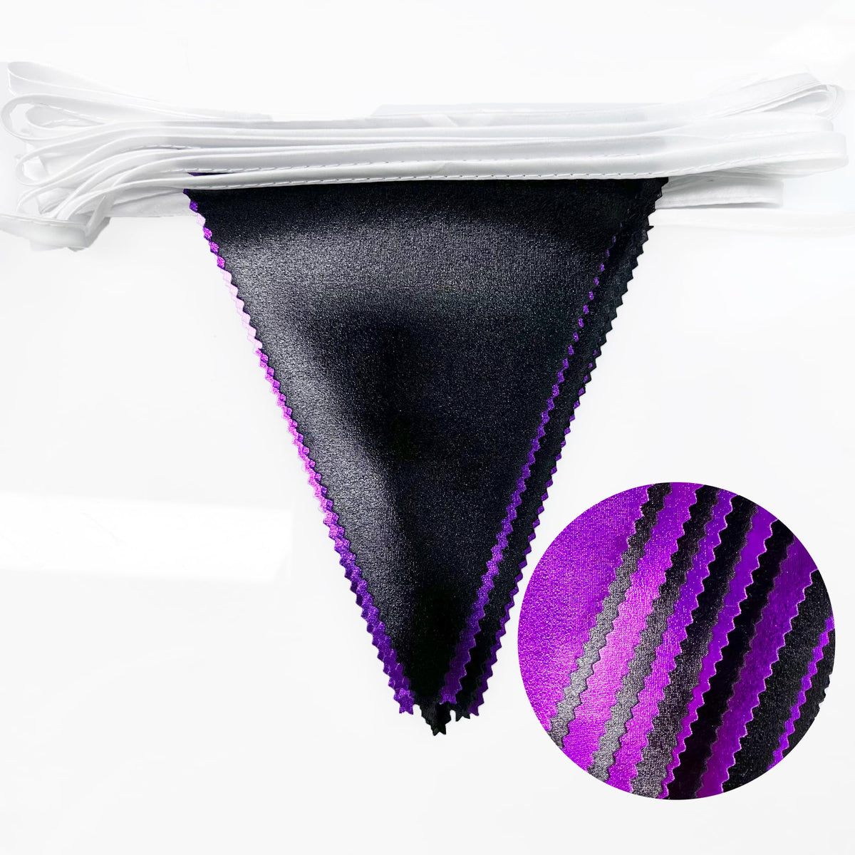 Purple and Black Party Decorations Metallic Fabric Triangle Pennant Banner Flag Bunting Garland for Graduations Birthday Retirement Wedding Baby Shower Bachelorette Halloween Outdoor Party Supplies