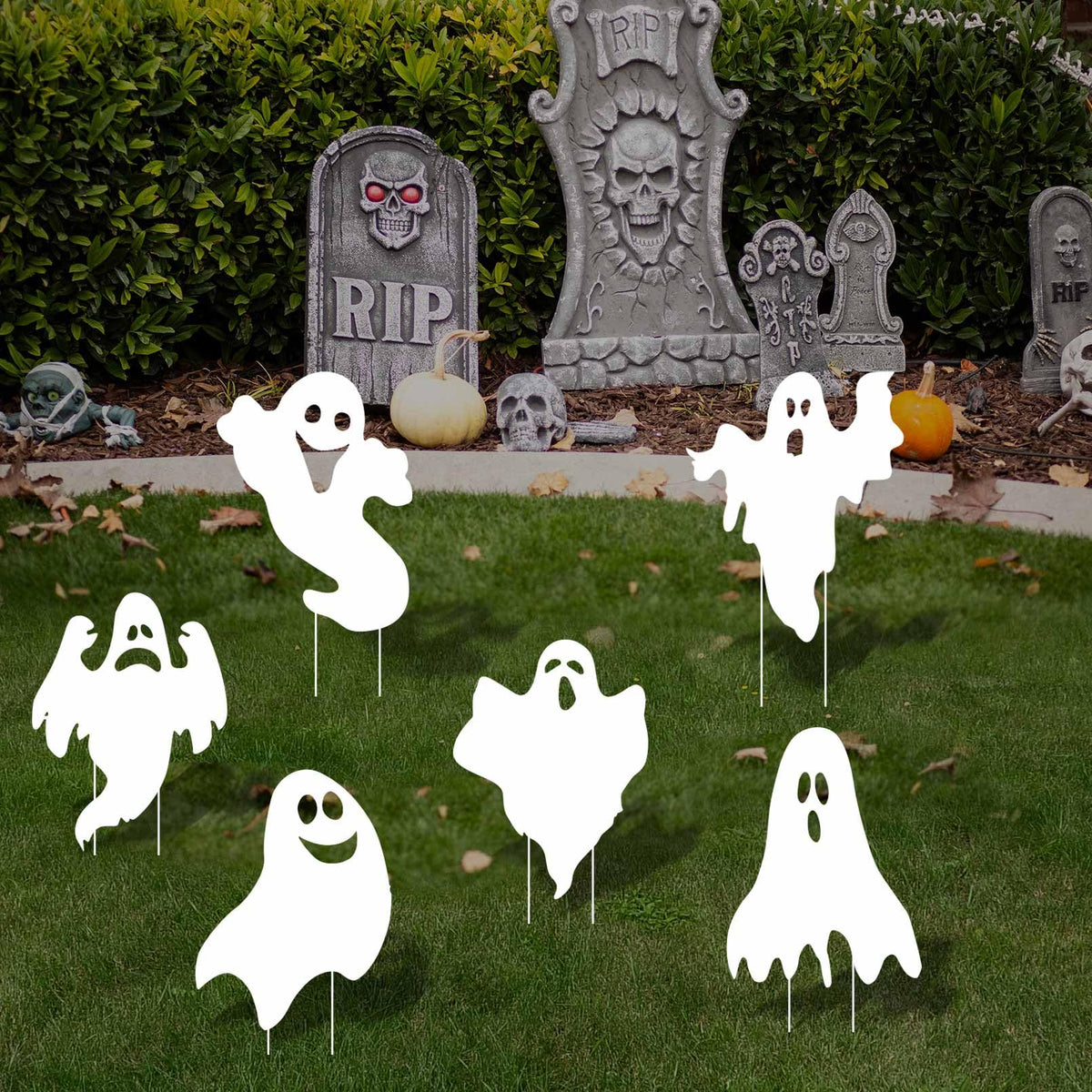 Halloween Ghost Yard Stakes - 6PCS Spooky Ghost Lawn Decorations with Eerie Faces, Outdoor Scary Decor for Garden, Yard, Porch Halloween Home Decoration with Ghost Yard Signs & Ghost Lawn Stakes