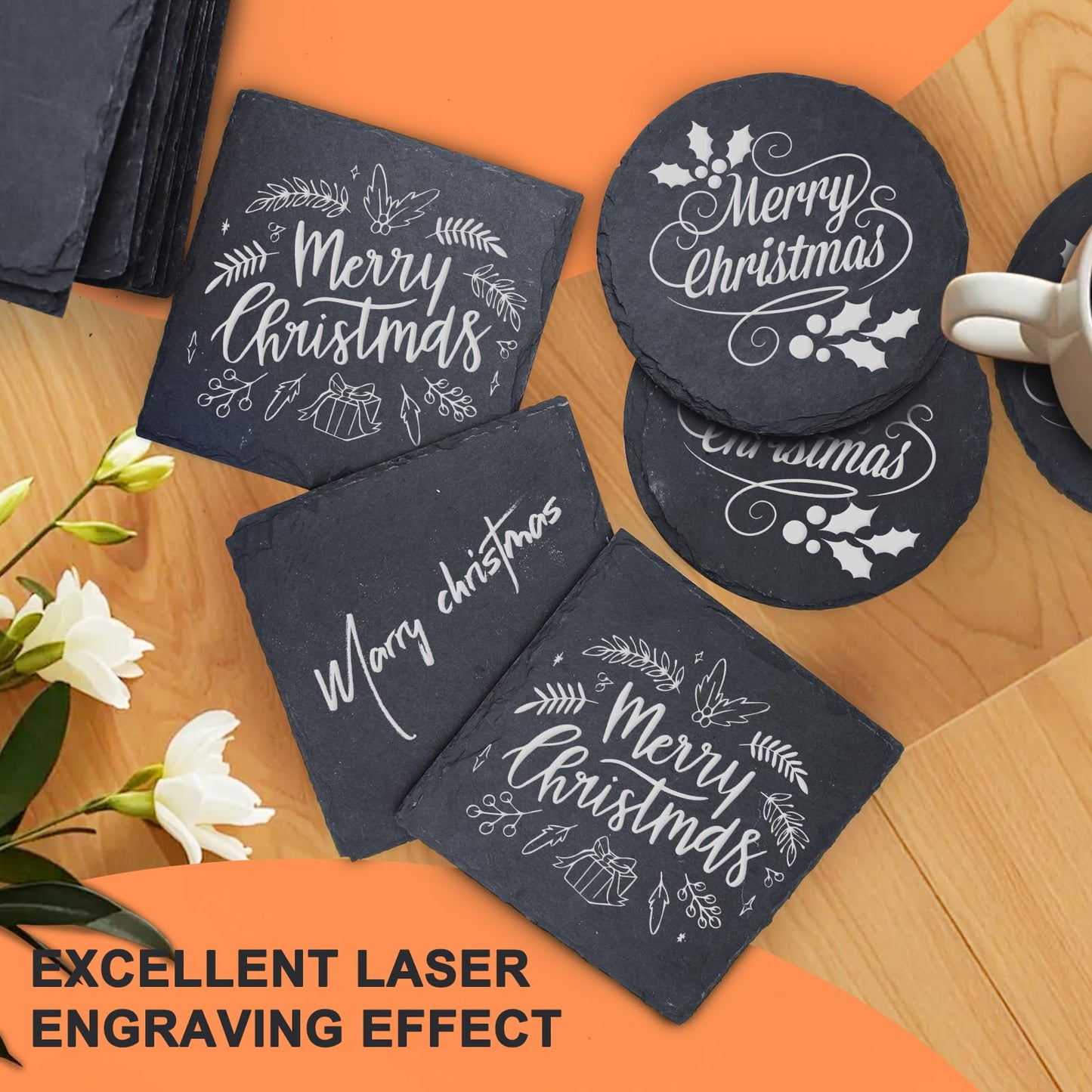 72 PCS Slate Drink Coasters, Cymuber 4 Inch Black Coasters Stone Cup Coaster Bulk Set, Laser Engraving Blanks Handmade Coaster for Halloween, Christmas, Home Decor Drink Bar Kitchen Gifts