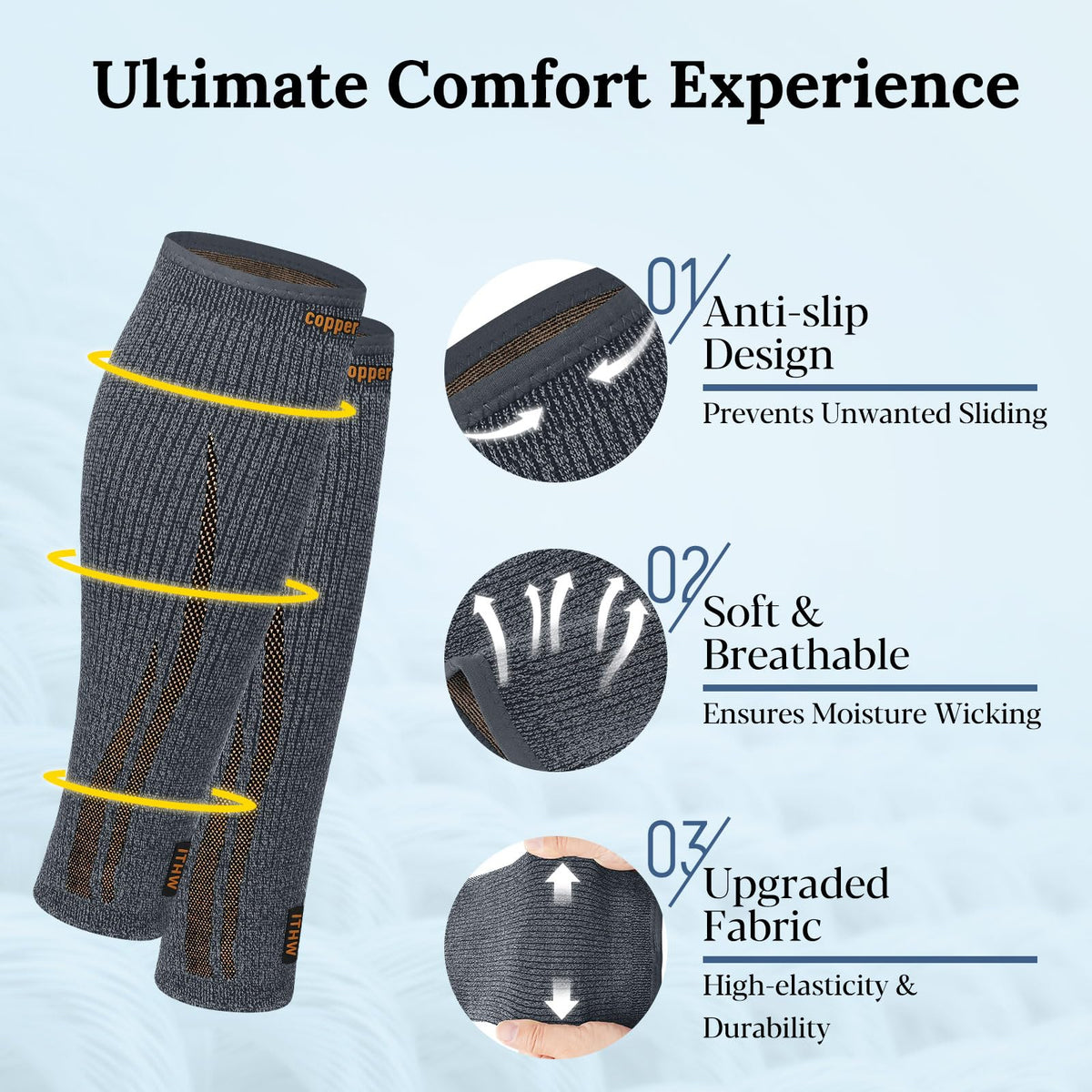 ITHW Copper Calf Compression Sleeve for Men & Women, Leg Compression Sleeve for Shin Splint Relief, Leg Sleeves for Varicose Veins, Calf Tear, Nursing (1 Pair, Medium)