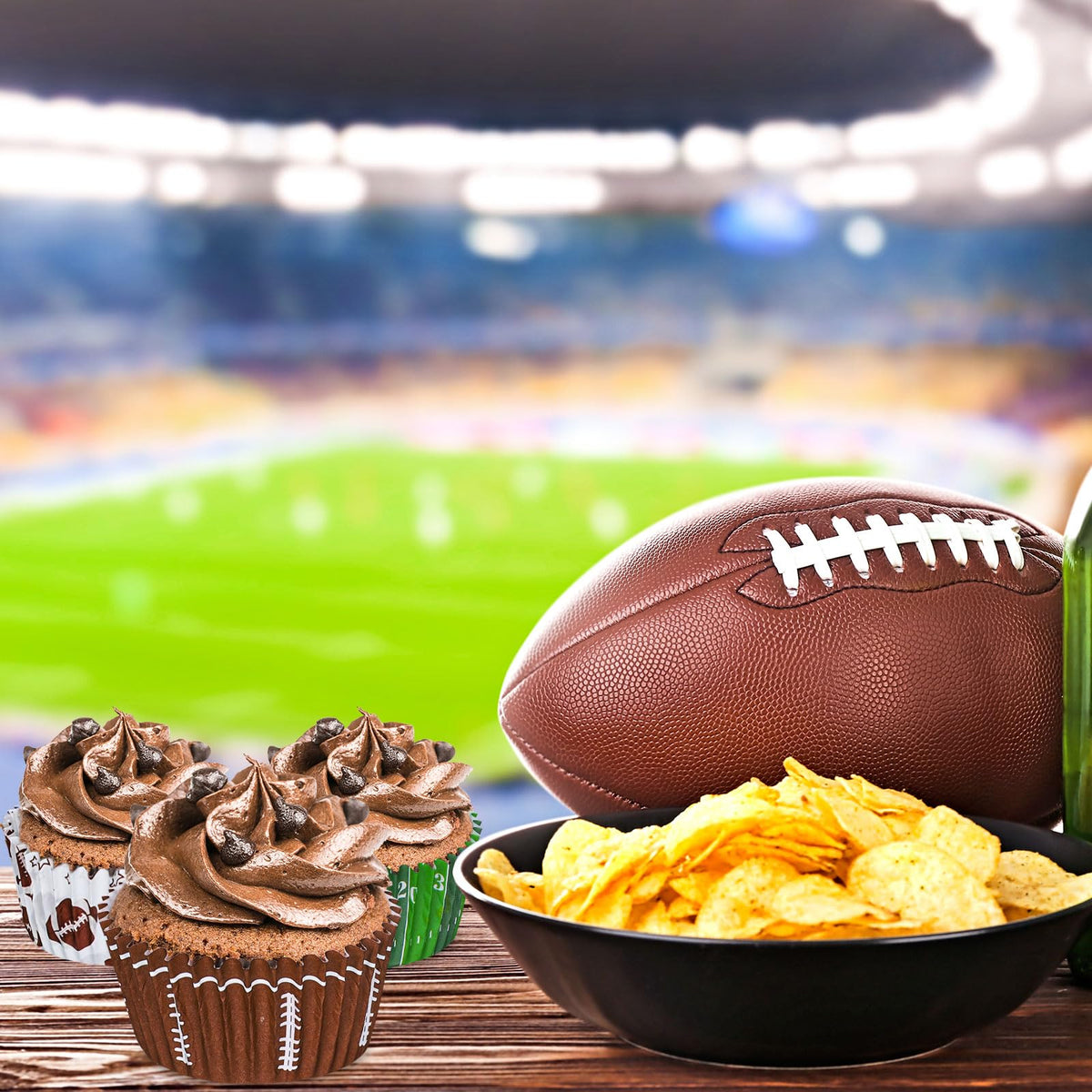 Whaline 600Pcs Football Cupcake Liners Rugby Disposable Baking Cups Sports Theme Muffin Cupcake Wrappers for Birthday Holiday Party Post-match Celebration