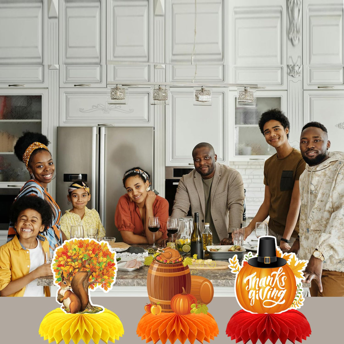 Thanksgiving Decorations, 9 Pack Thanksgiving Table Decorations, Honeycomb Fall Table Centerpieces for Thanksgiving Party, Harvest Themed Décor with Pumpkin, Turkey, Squirrel, Truck, Mushroom