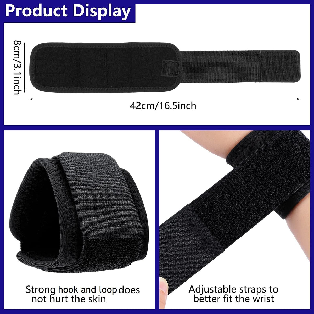 Threan 4 Pcs Wrist Brace for Lifting Carpal Tunnel Wrist Brace for Work Adjustable Hand Support Right and Left Hands Guard for Men Women(Black)