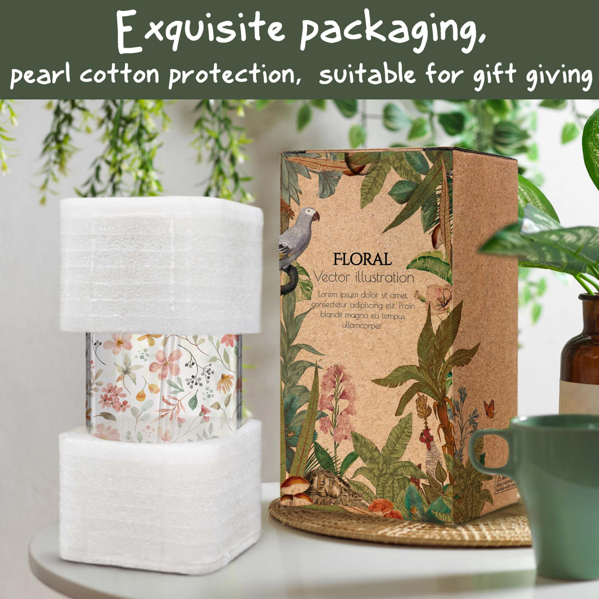 Enanaimg Herbology Witch Glass Cup Christmas Gift for Plant Lover 16 oz Glass Cup with Lids and Straws, Witch Gifts, Cute Magical Plants Botanical Iced Coffee Cups, Witchy Gift for Women, Friends