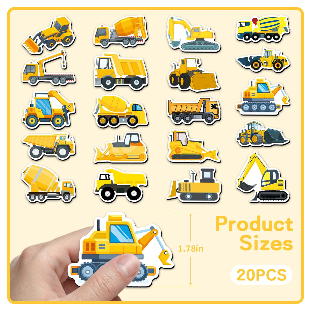 20 Pcs Cartoon Construction Vehicle Refrigerator Magnets, Thickened Cardstock Soft Magnet Construction Truck Magnets for Fridge Magnetic Board, Vehicle-Themed Gift Magnets(Engineering Vehicle)