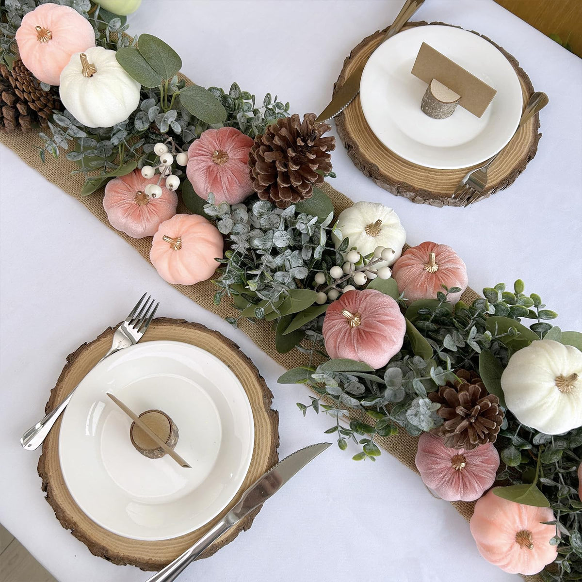 Winlyn 12 Pcs Small Rustic Faux Velvet Pumpkins Decorative Blush Coral Pink Peach Ivory Fabric Foam Pumpkins 3" for Fall Wedding Bbay Shower Thanksgiving Halloween Table Centerpiece Décor