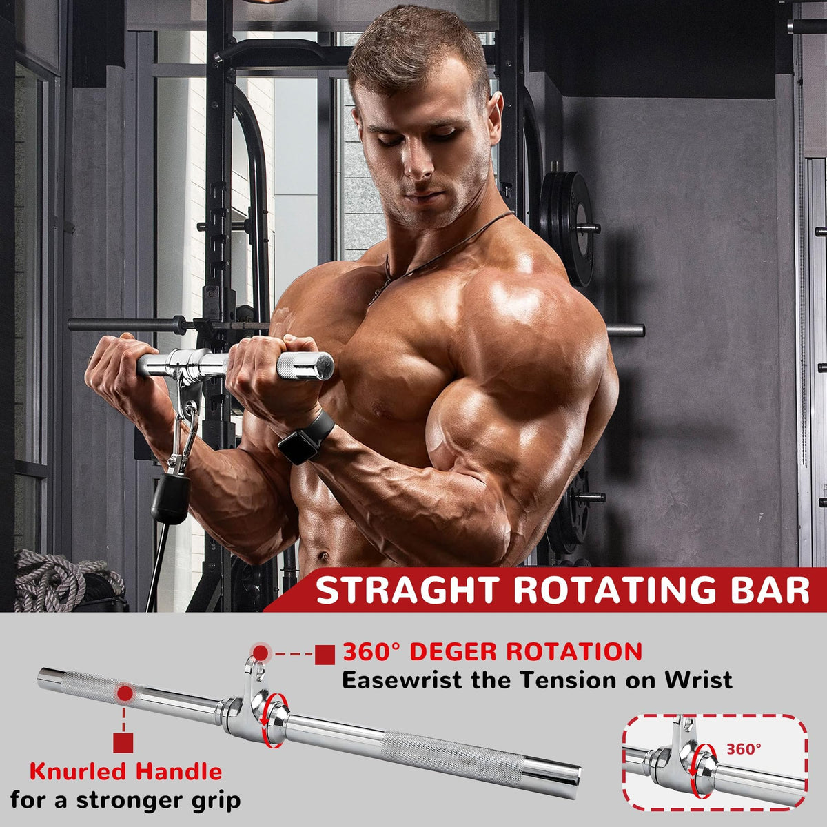 Signature Fitness 5-Piece Cable Attachment Set, LAT Pulldown Gym Accessories with Tricep Rope, V Handle, V Bar, V-Shaped & Rotating Straight Bars, 800 lb Capacity for Home Gym