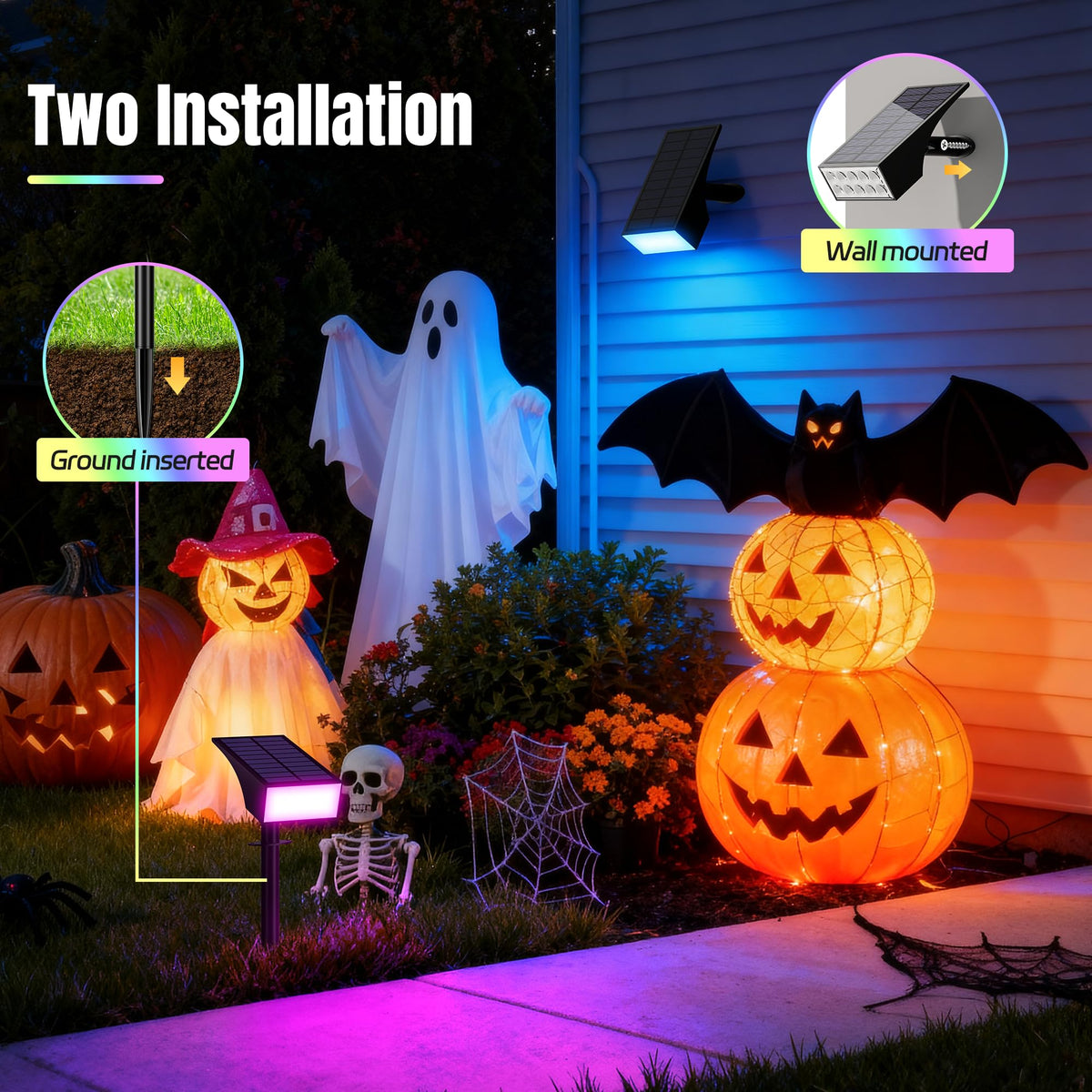 WENATY Solar Spot Lights Outdoor Color Changing, [7 Mode/6 Pack] Christmas Landscape Spotlights, Solar Lights Outdoor Waterproof,Led Powered Flood Light for Halloween Pathway Yard Garden Tree Walkway