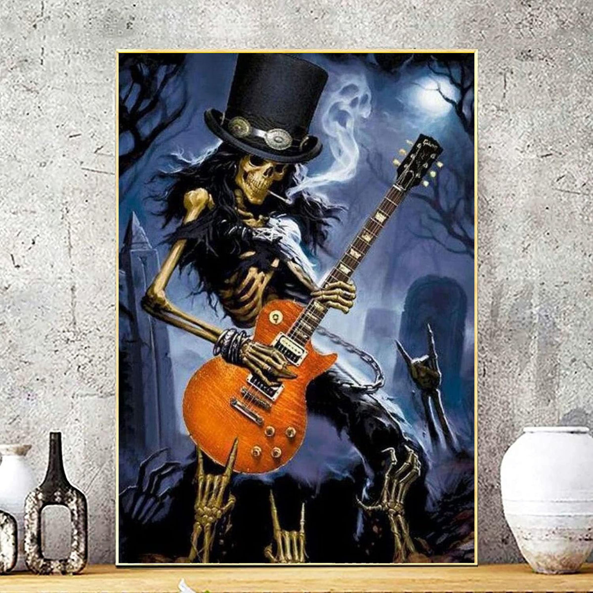 YIMORE Skull Guitar 14x20 Inches 5D DIY Diamond Art Painting Kits Full Round Drill for Home Wall Decor