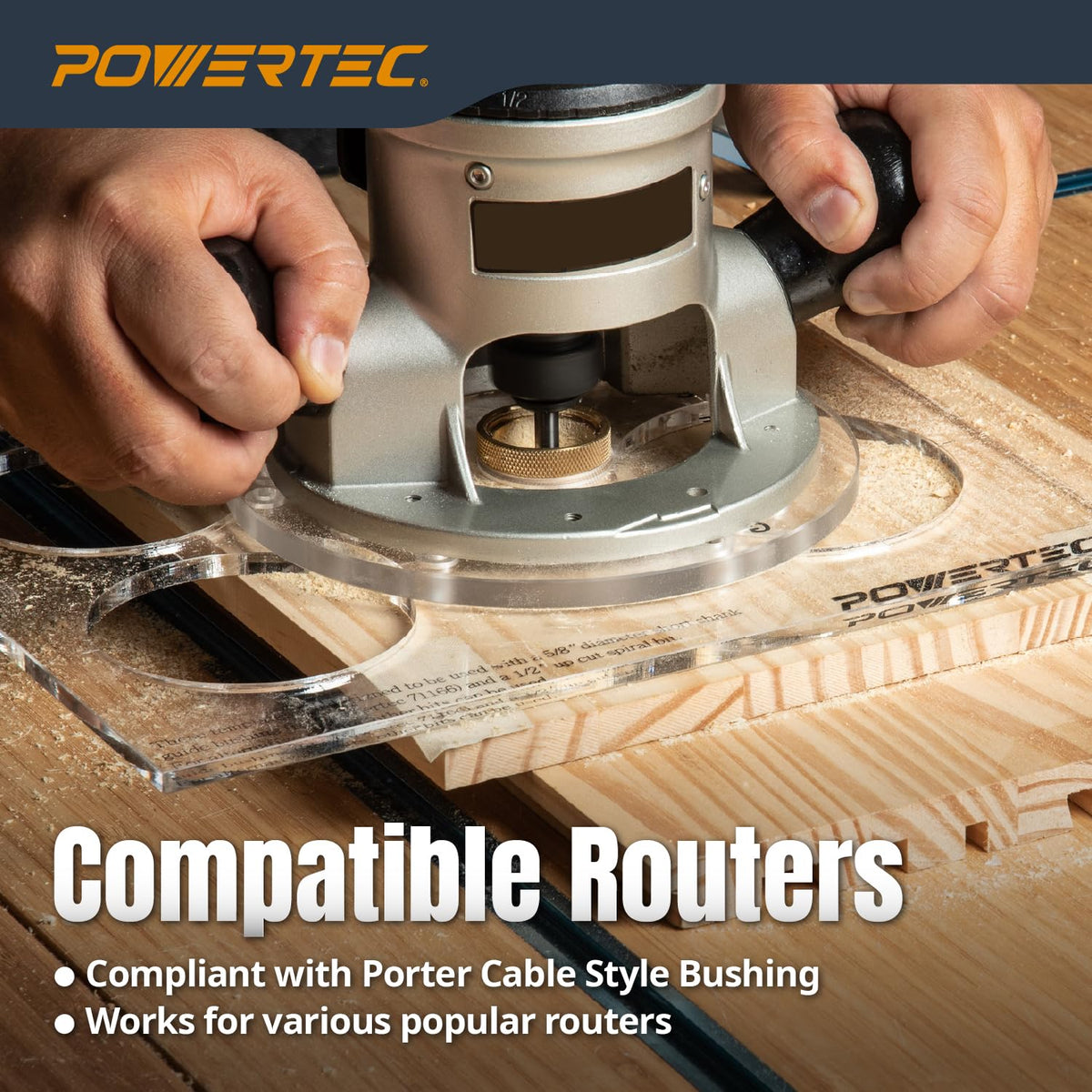 POWERTEC Router Brass Inlay Kit with Router Bushing Guide Set + Centering Pin, Collar & 1/8" Diameter x 1/4" Shank Solid Carbide Router Bit, Compatible w/ 1/4" Router Templates for Woodworking 71333E