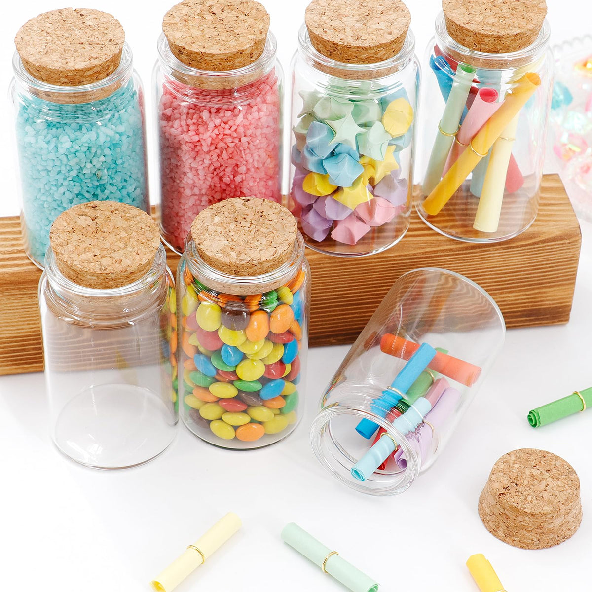 Acetiti 12 Pcs 100ml Mini Glass Bottles, Small Glass Jars with Cork Stoppers Lids, Empty Spell Jars Miniature Potion Bottles Message Wishing Bottle for Wedding Party Favours DIY Crafts Decoration
