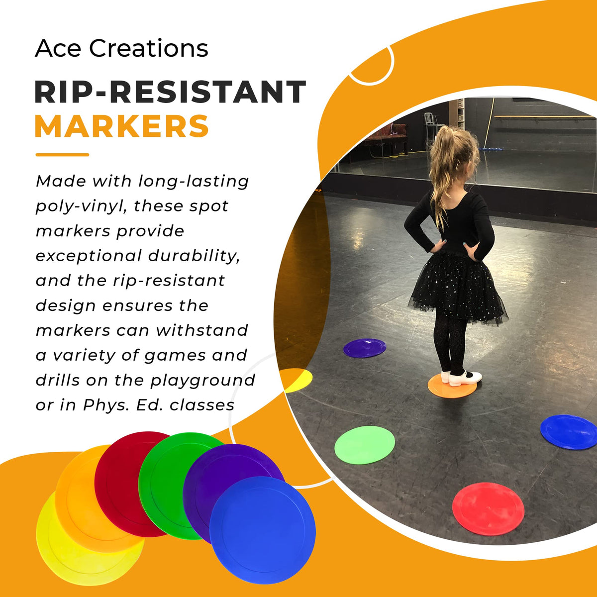 Ace Creations 9 Inch Poly Vinyl Spot Markers – Training Drills with School Gyms, Sports Teams, Track and Field, Basketball, Football, Soccer, Baseball, Gymnastics, Preschool, Kindergarten – Set of 12