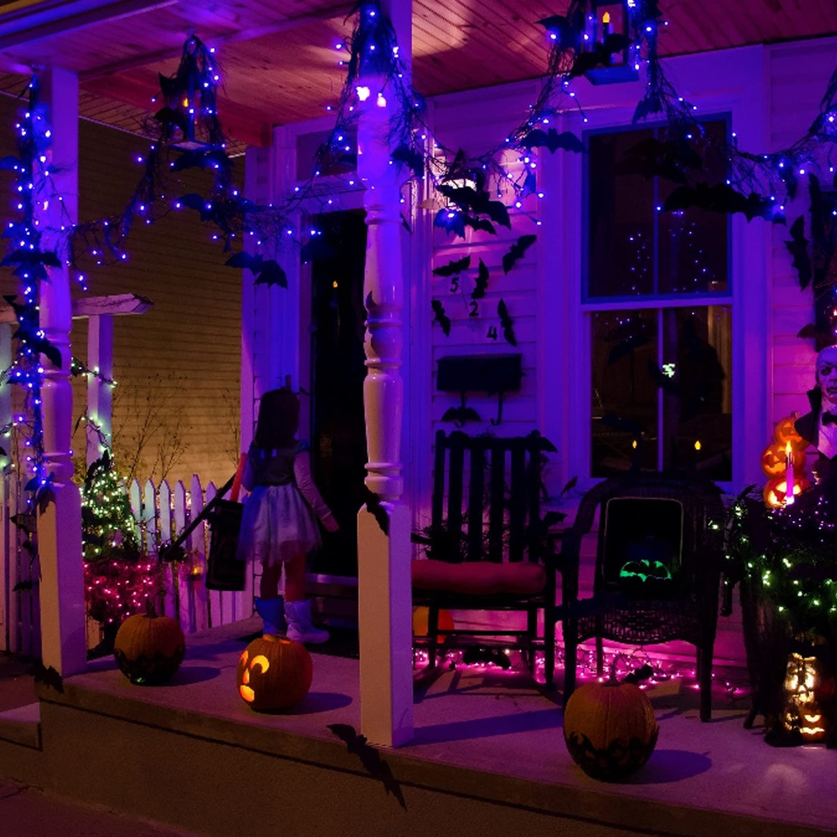 Dazzle Bright Purple Halloween Fairy String Lights, 4 Pack Total 80FT 240LED Copper Wire Battery Operated Waterproof Lights, Halloween Decorations for Indoor Home Outdoor Patio Yard Party Decor