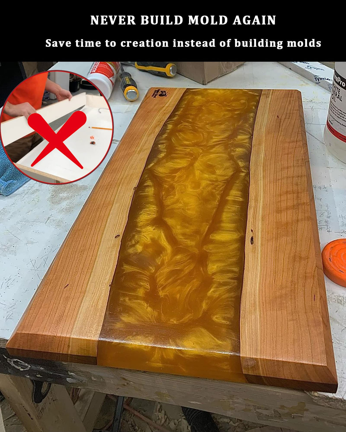 Kalinta Epoxy Mold with Divider Adjustable- 47x19.5x3in No-Seal Resin Plastic Mold Integrated Clamping System - Perfect for Beginners & Experienced Artists - Ideal for Creative Resin Art Projects