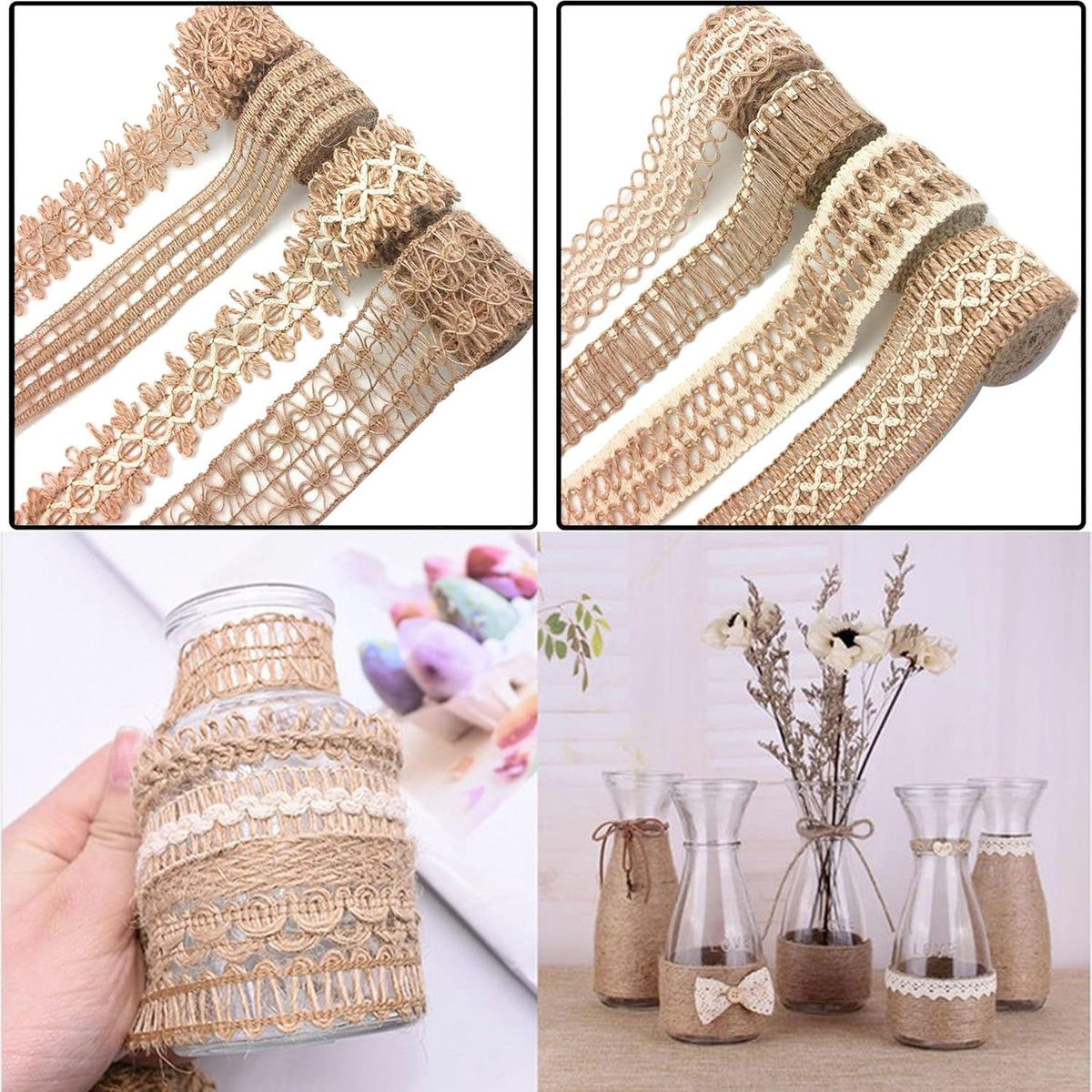 OZXCHIXU 8 Rolls Jute Ribbons Rustic Ribbons Lace Craft Ribbon Burlap 17.6 Yards for Crafts Wraping Gifts Party Holiday and Rustic Wedding Decorations