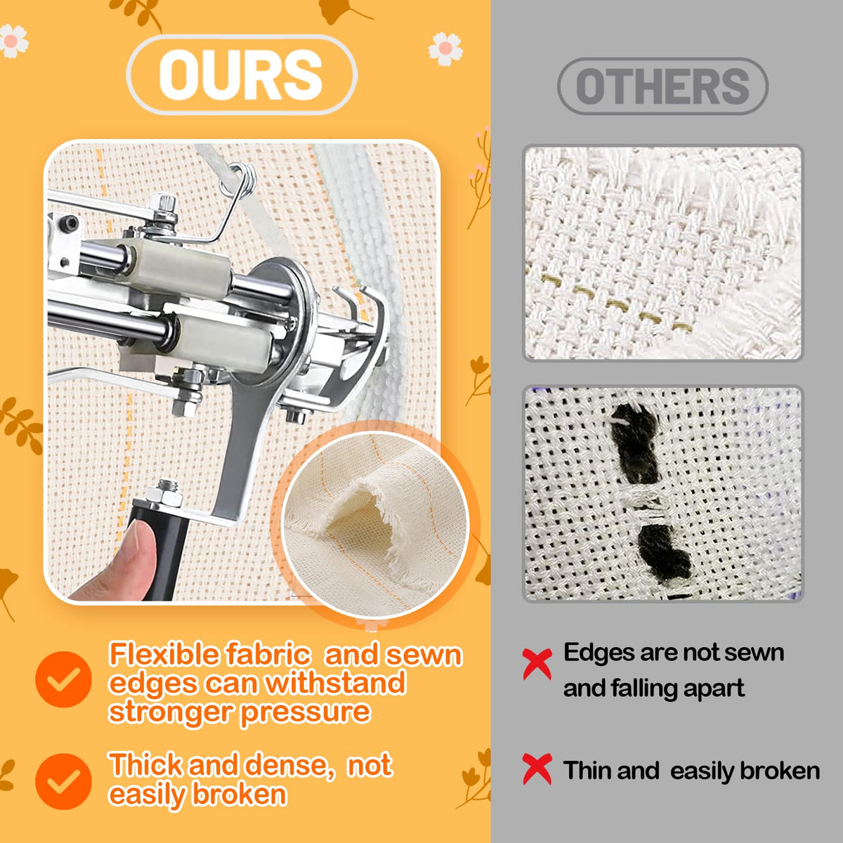 40" × 40" Large Overlocking Tufting Cloth with Marked Lines- Primary Monk's Cloth Punch Needle Fabric for DIY Rug-Punch Tufting Gun