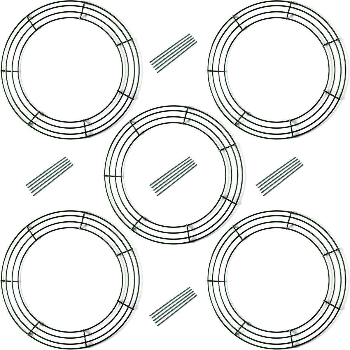 Upstout 5-Pack 14 Inch Wire Wreath Frame – Round Metal Wreath Form with Ring Design for DIY Crafts, Floral Projects, and Home Decor – Dark Green Wire Frame for Christmas Holiday & Weddings