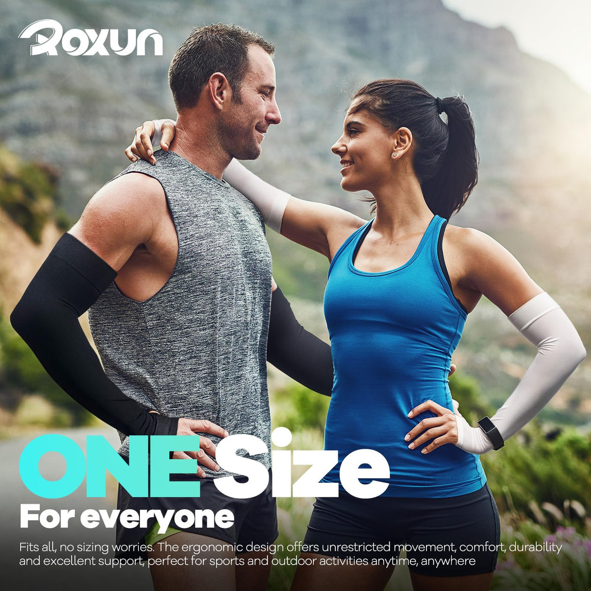 ROXUN 4 Pairs Arm Sleeves with Thumb Hole, Cooling UV Sun Protection Compression Tattoo Cover Up for Men/Women 4 Black