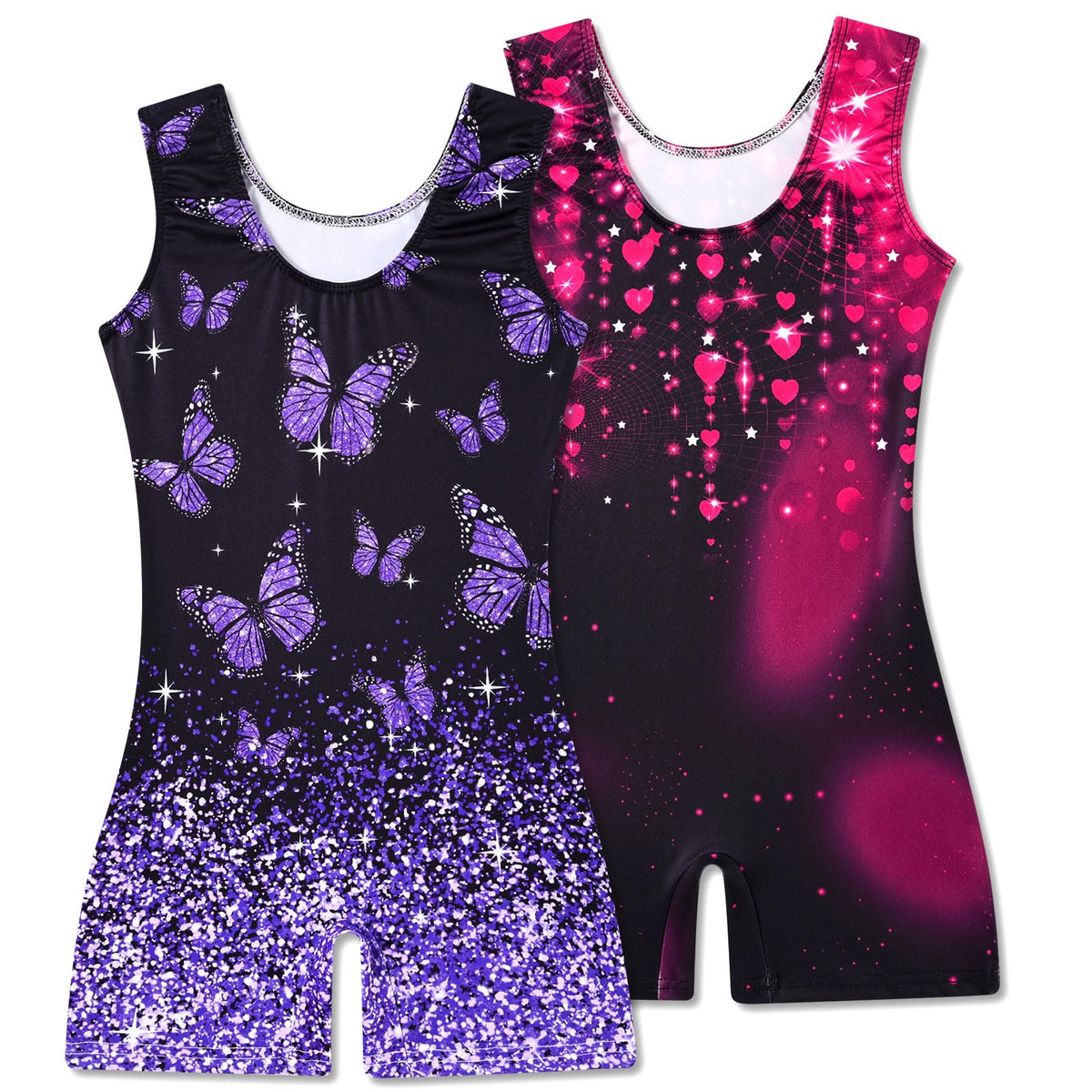 Taubow 2 Packs Gymnastics Leotards for Girls 3t-4t Gradient Butterfly Ballet Dance Leotard Toddler Biketard with Shorts