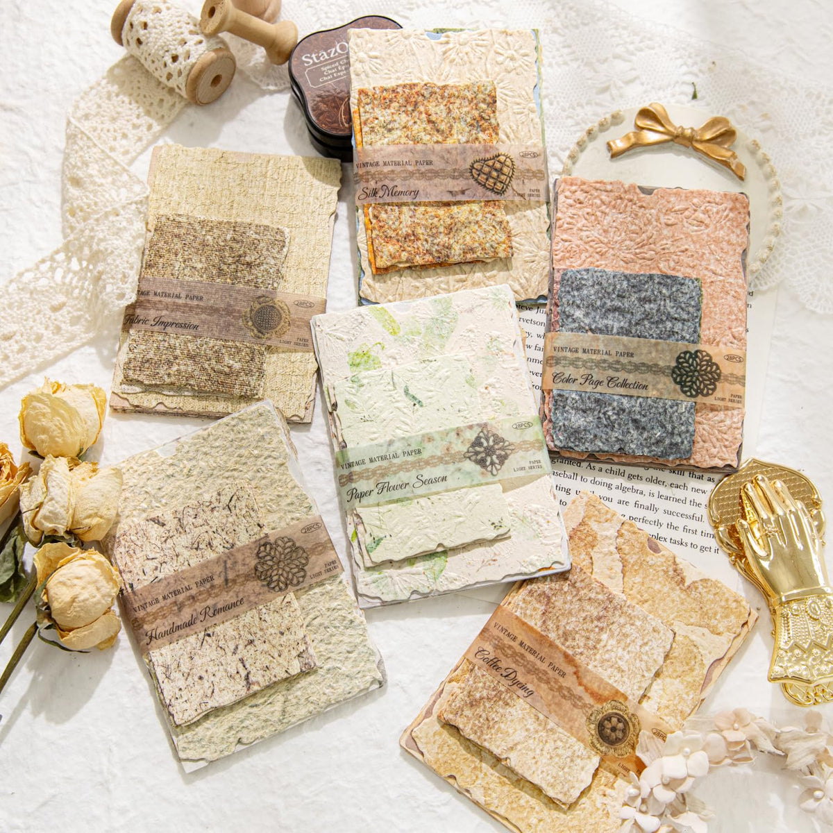 168 Sheets Scrapbook & Embossed Textured Paper Assorted Set - 6 Pack Mixed Special Papers for Scrapbooking Planner Bullet Junk Journal Supplies Collage Card Embellishment 2.4x3.2, 3.4x4.9 Inch