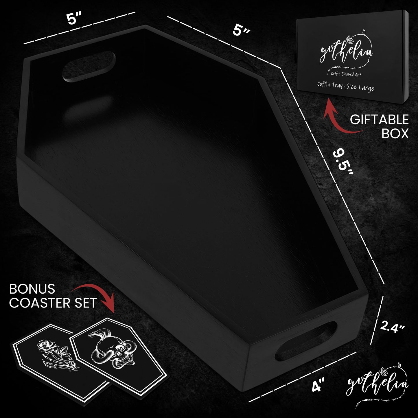 Coffin Tray – Coffin Charcuterie Board, Coffin Tray Spooky Serving Platter for Party, Haunted Table Centerpiece, Wooden Coffin Decor Gothic Haunted House Halloween Decor, Medium (13.7" L x 8.8" W)