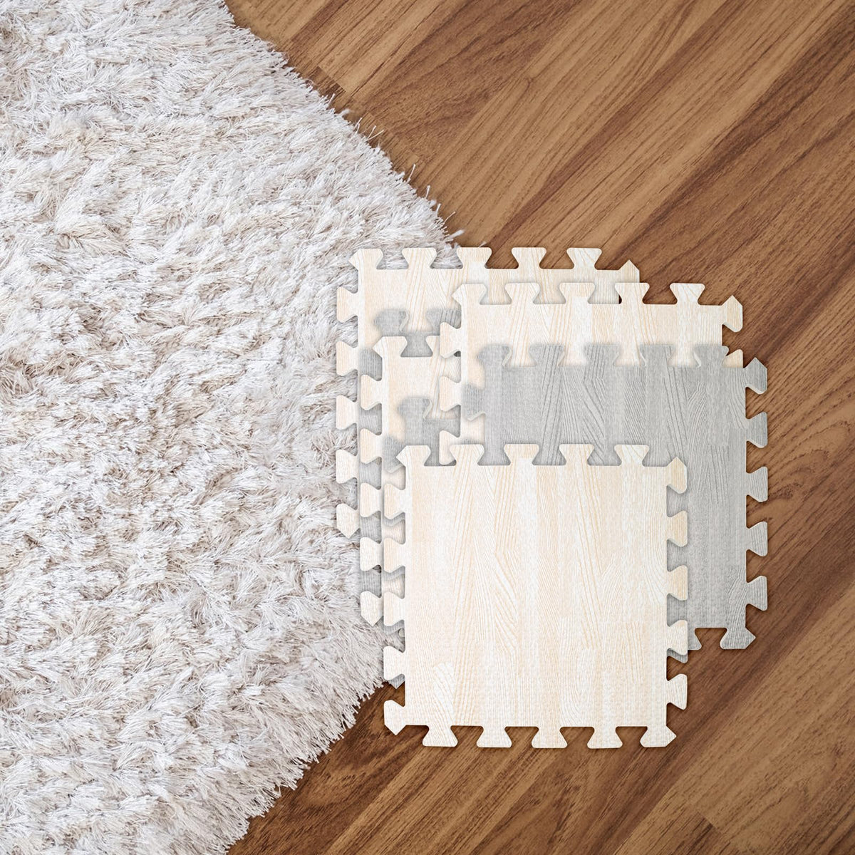 8 PCS Soundproof Interlocking Rug Pad, 11.8 x 11.8 x 0.4 Inch Non Slip Rug Pads, Foam Rug Mat Noise Reduction Puzzle Carpet Padding Protects and Adds Cushion for Hardwood Floors