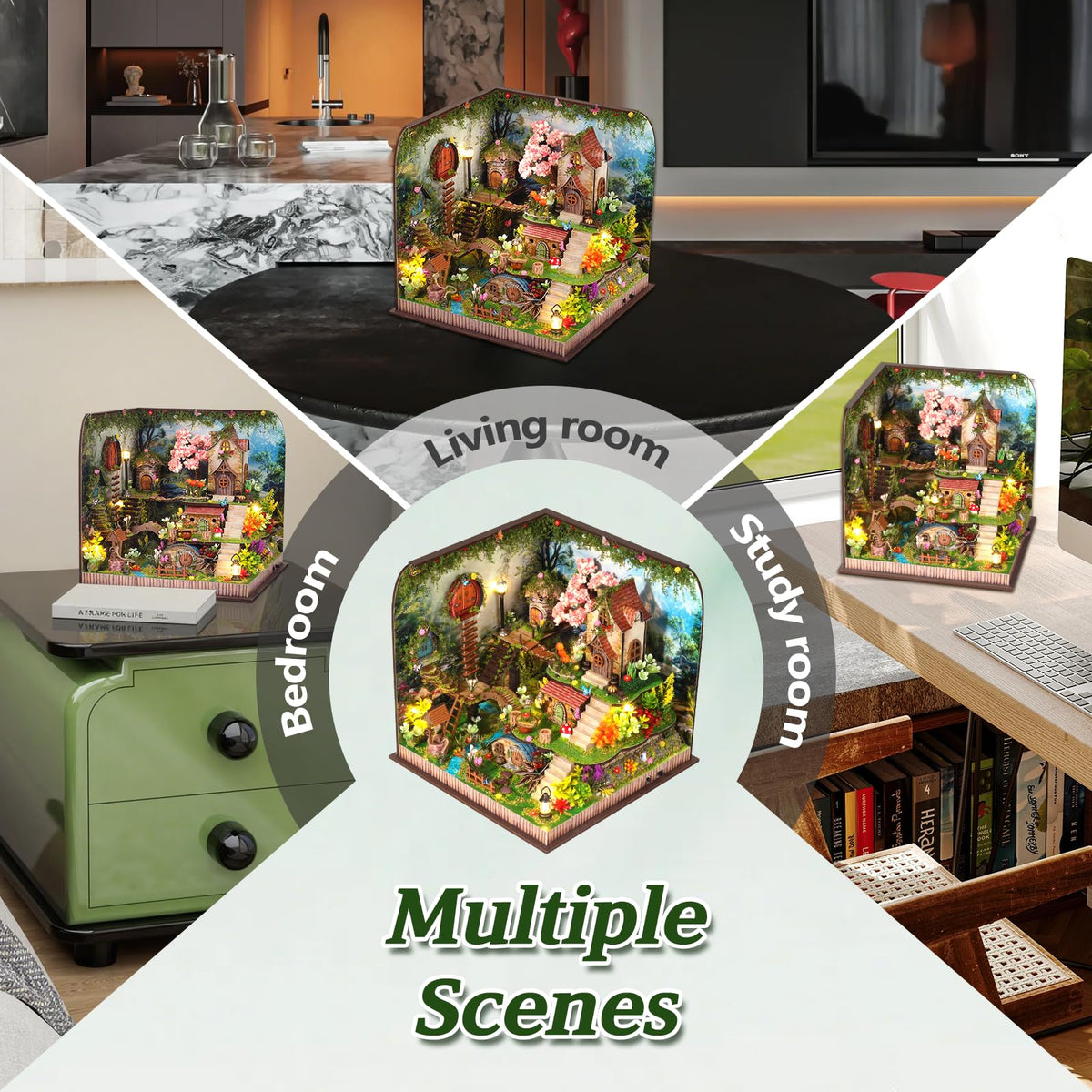 DIY Miniature House Kit, Forest Book Nook Kit with Music, 3D Wooden Puzzles for Adults, Dollhouse Kit with LED Light, Mini Building Kit, Craft Kit for Adults Teen to Build (Forest Garden)