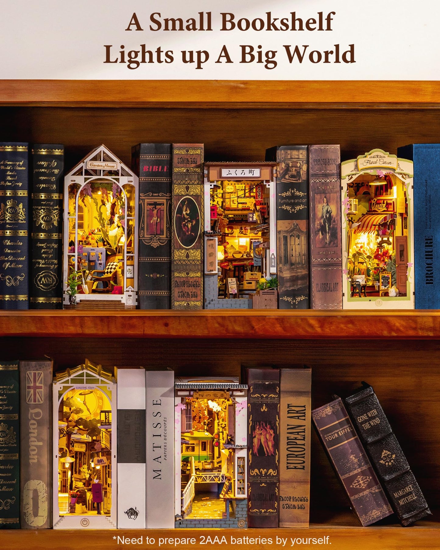 Rolife Book Nook Kit Sakura Wine Alley, 3D Wooden Puzzle Booknook for Bookshelf Decor, Japanese-Inspired Sakura Theme Creative DIY Miniature Dollhouse Kit, Crafts Gifts for Adults, Teens & Book Lovers