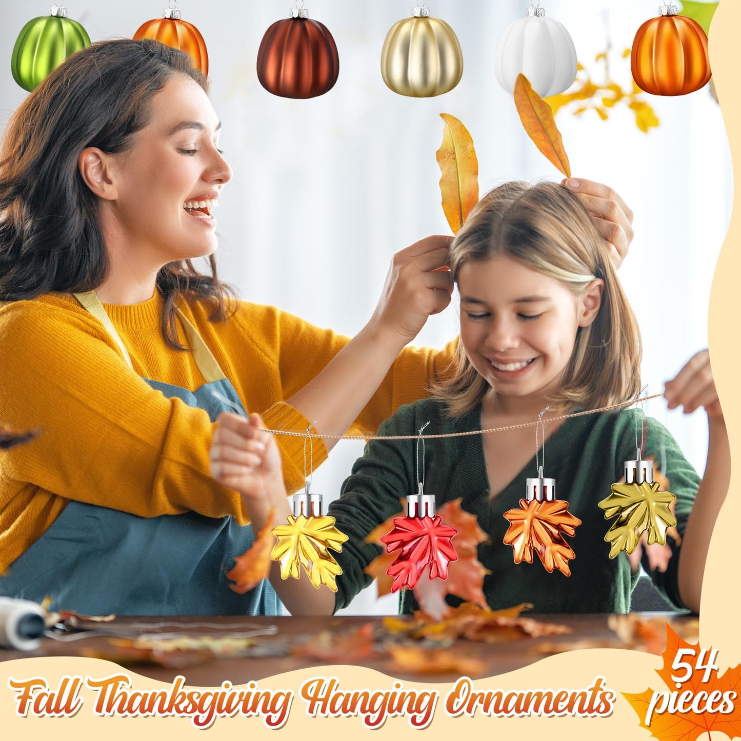 Vercraft 54 Pcs Fall Hanging Ornaments for Tree Pumpkin Maple Leaves Ornaments Plastic Hanging Pendant Autumn Decorations for Table Fireplace Christmas Tree Party Supplies