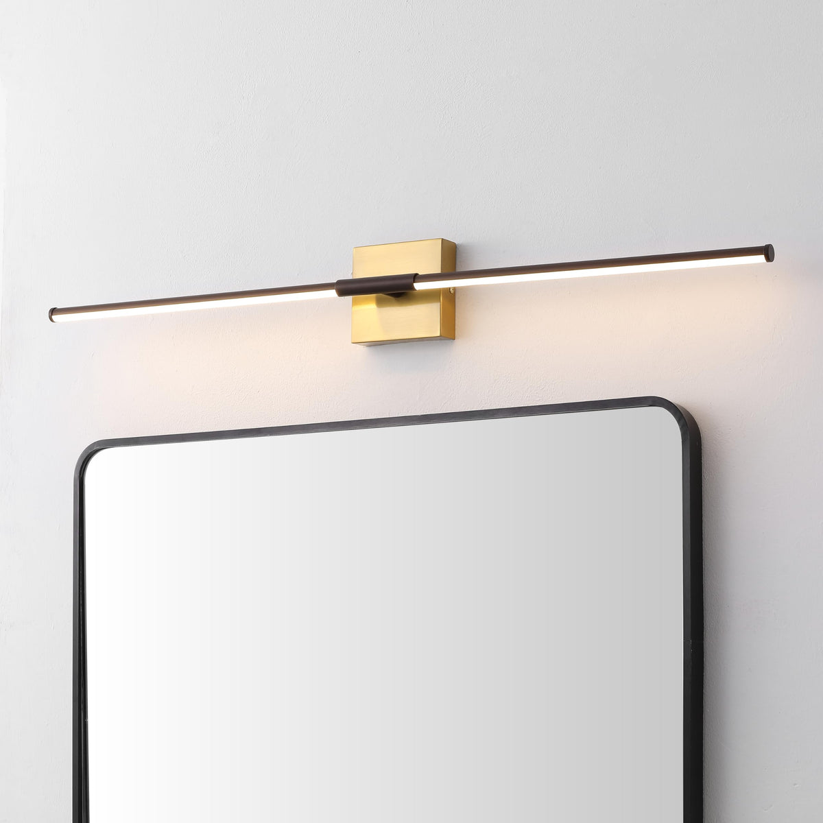 JONATHAN Y Makena Wall Sconce, 32in Dimmable LED, Metal, Oil Rubbed Bronze/Brass Gold, Model JYL7040F