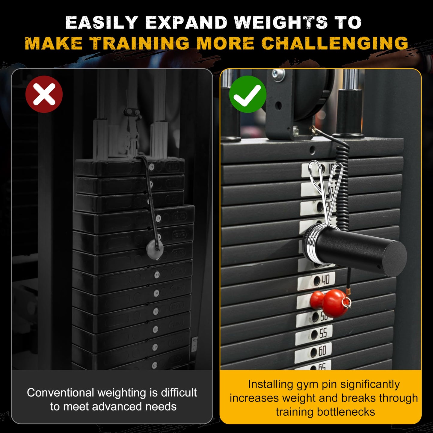 EVERYMATE Weight Stack Pin, 10mm Gym Pins for Weight Stack Machine, Weight Stack Extender Pin for Commercial Gym and Home Gym, Strength Training Equipment Attachments
