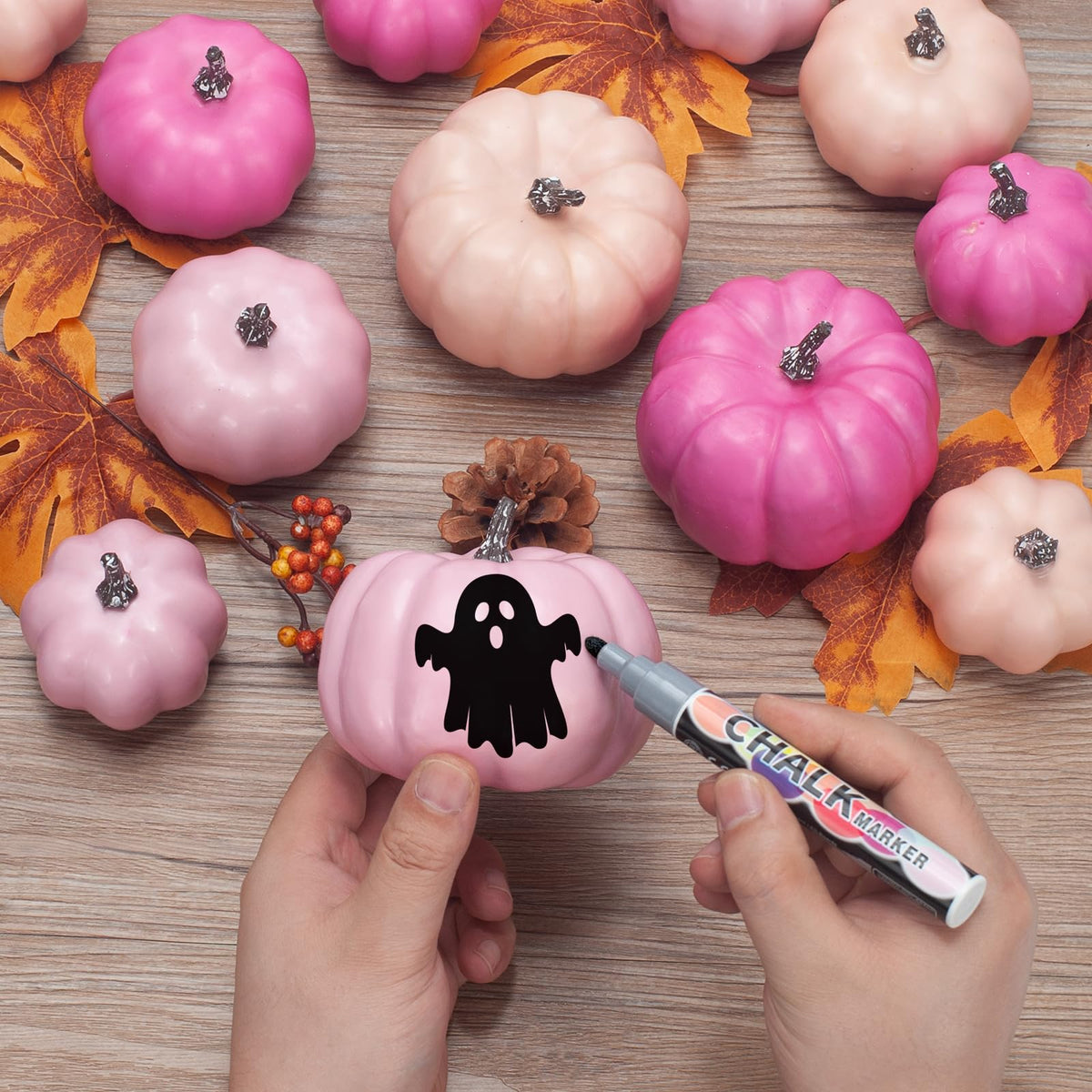 GHGMAO Pumpkin Decor Set, 22 PCS Fall Harvest Decorations - Pink Artificial Pumpkins for Thanksgiving Farmhouse Fall Wedding Home Table Centerpiece Decor